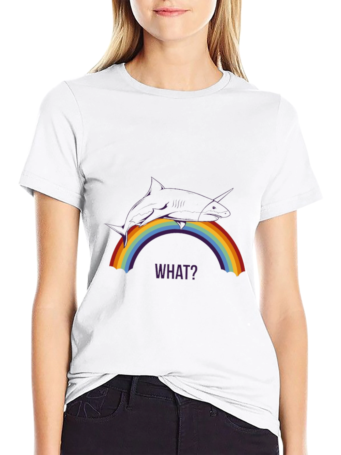 Shark Unicorn Rainbow Mens Black T-Shirt