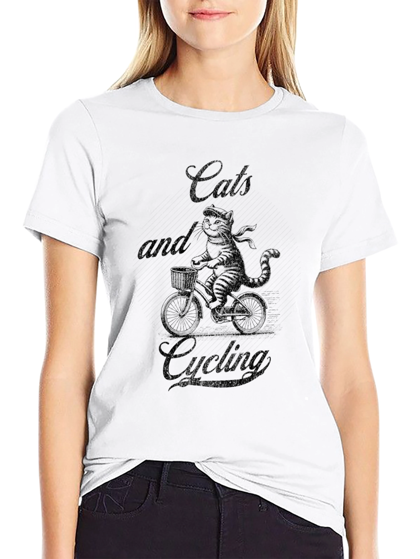 Cats and Cycling Black T-Shirt