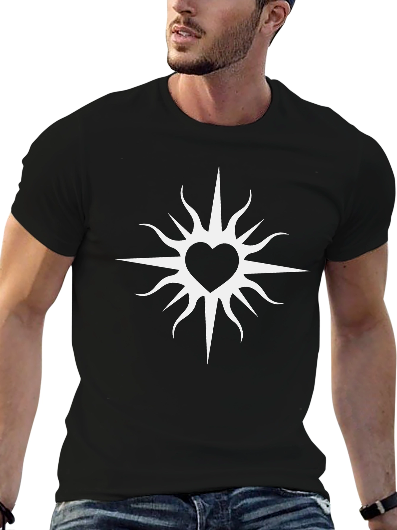 Heartburst Graphic Tee - Stylish Black Cotton T-Shirt