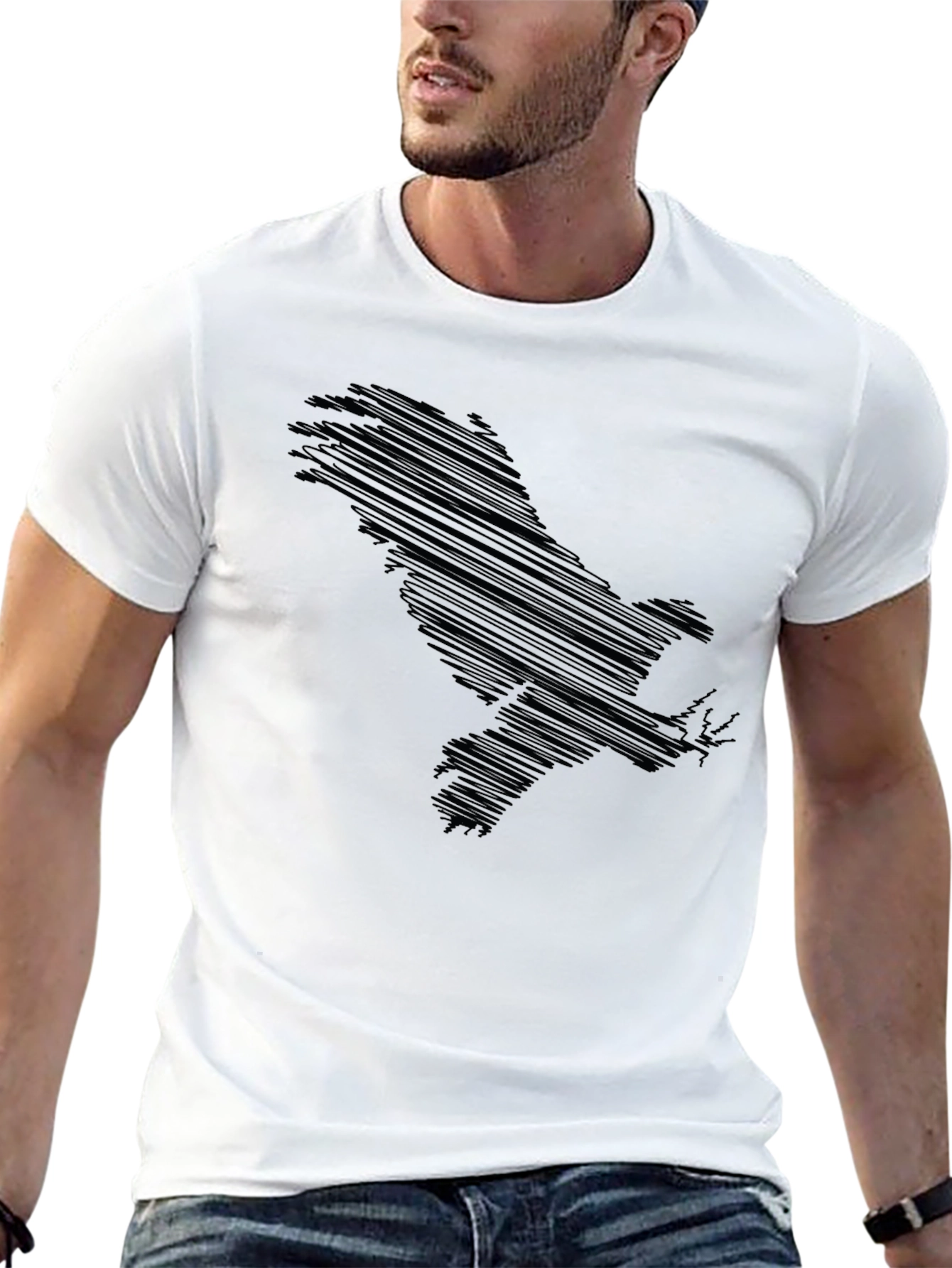 Black Eagle Scribble Print T-Shirt