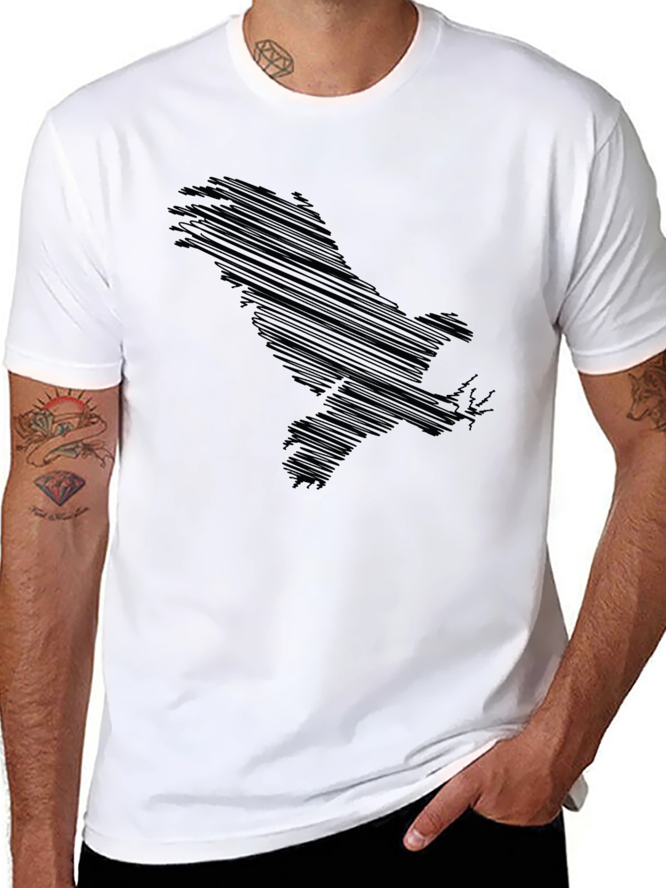 Black Eagle Scribble Print T-Shirt