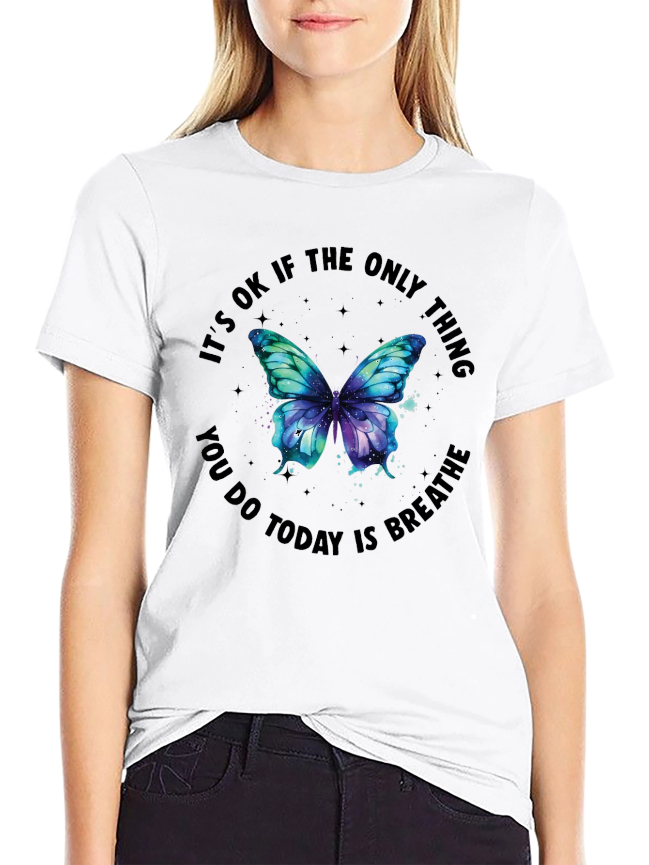 Inspirational Butterfly Graphic Black T-Shirt