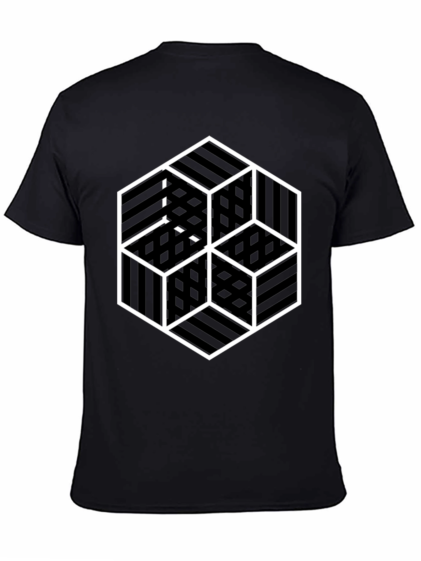 Geometric Illusion Cube Graphic Black T-Shirt
