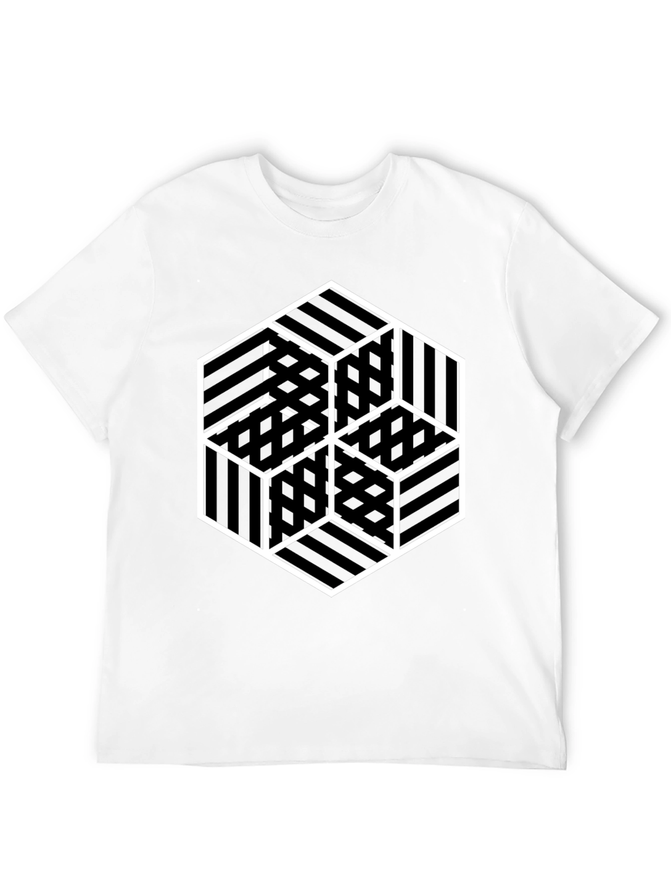 Geometric Illusion Cube Graphic Black T-Shirt