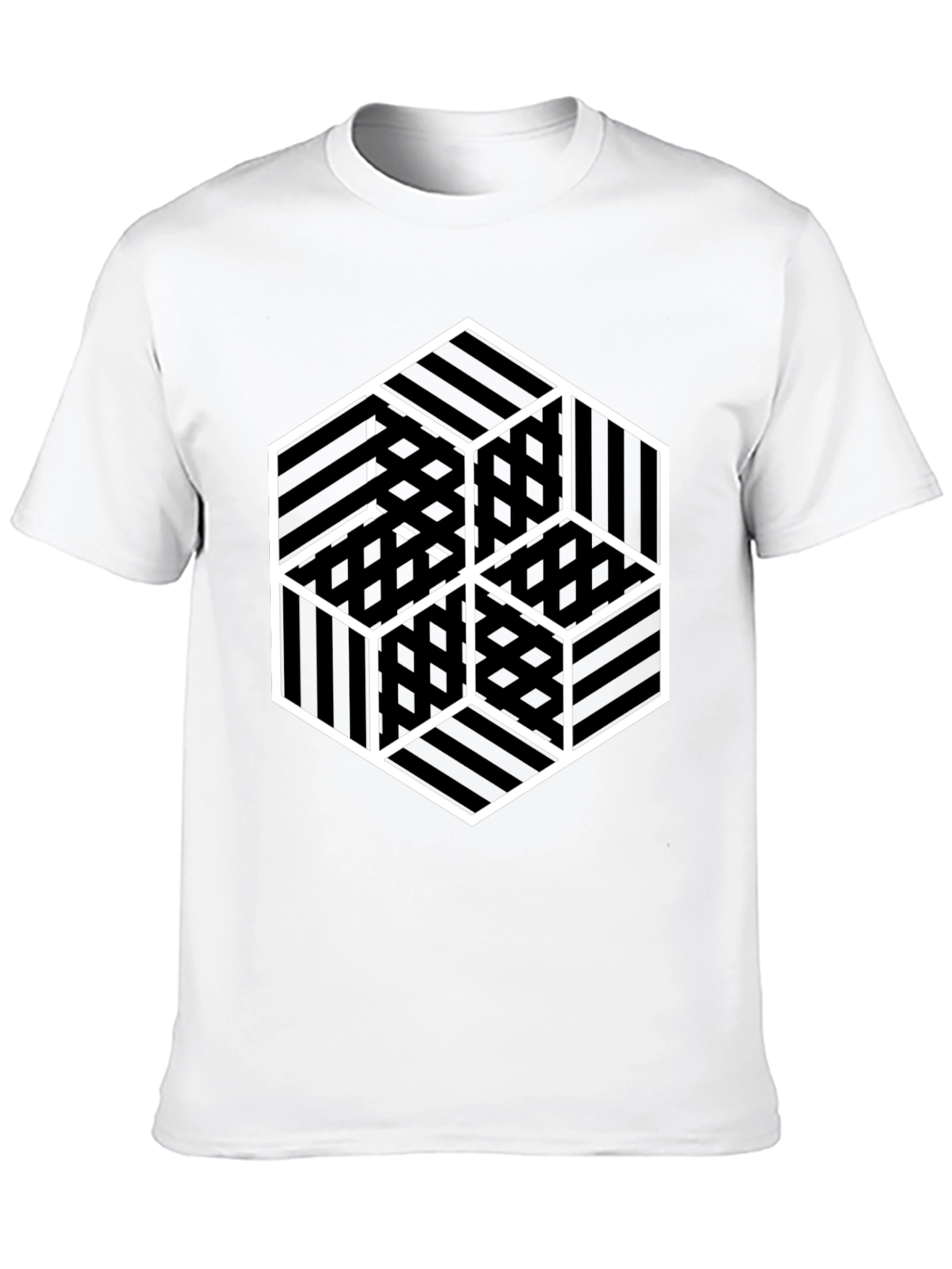 Geometric Illusion Cube Graphic Black T-Shirt