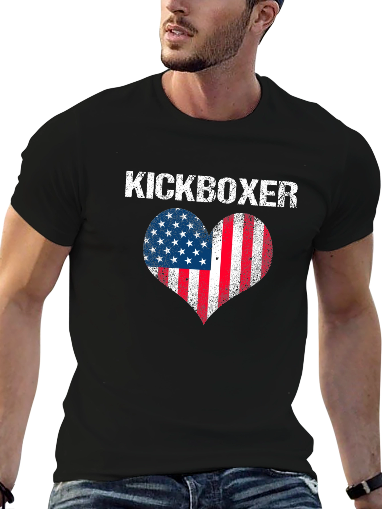 Kickboxer USA Flag Heart Graphic T-Shirt