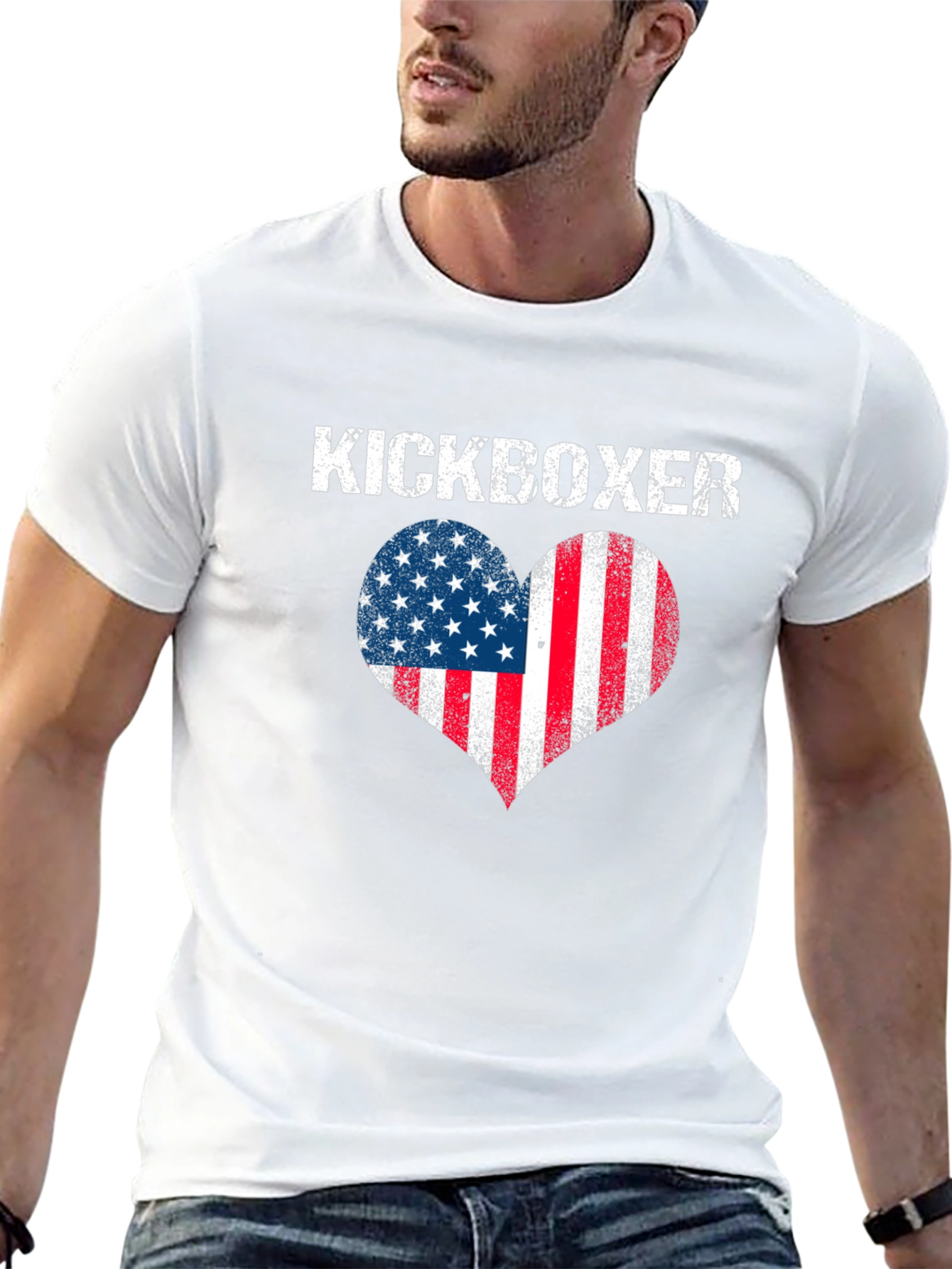 Kickboxer USA Flag Heart Graphic T-Shirt