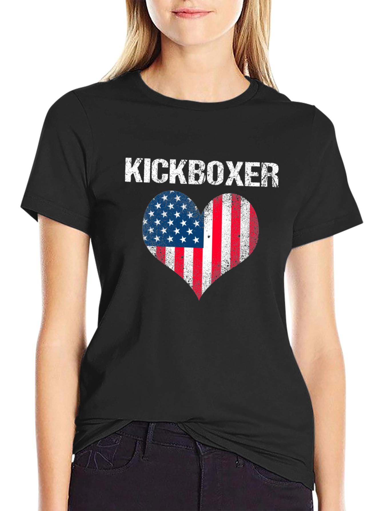 Kickboxer USA Flag Heart Graphic T-Shirt