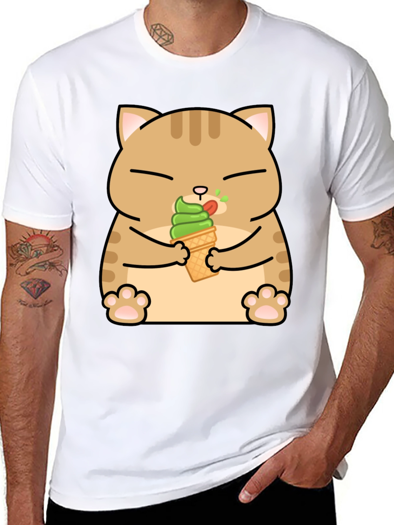 Cat Eating Ice Cream T-Shirt - Cute Graphic Tee