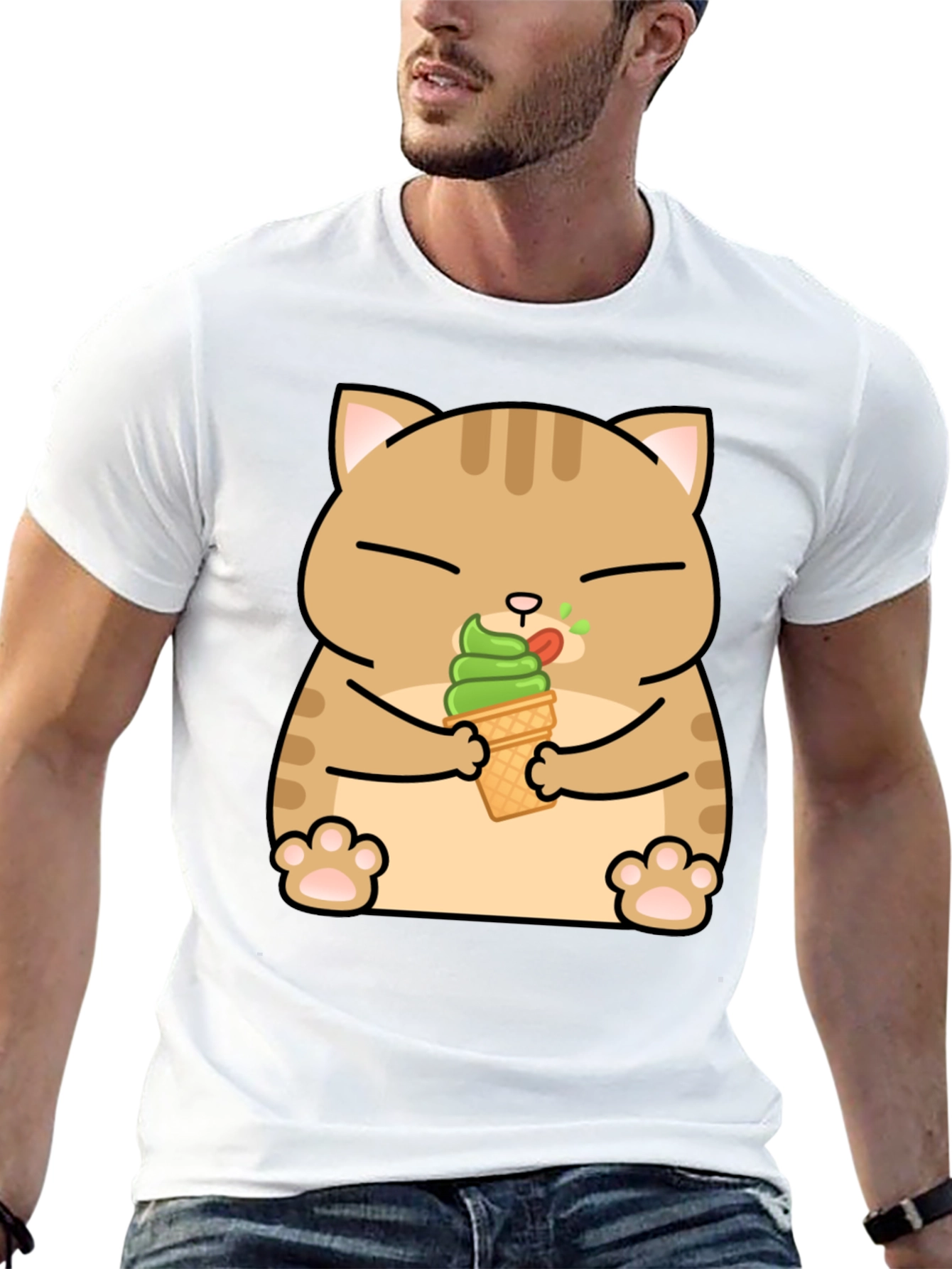 Cat Eating Ice Cream T-Shirt - Cute Graphic Tee