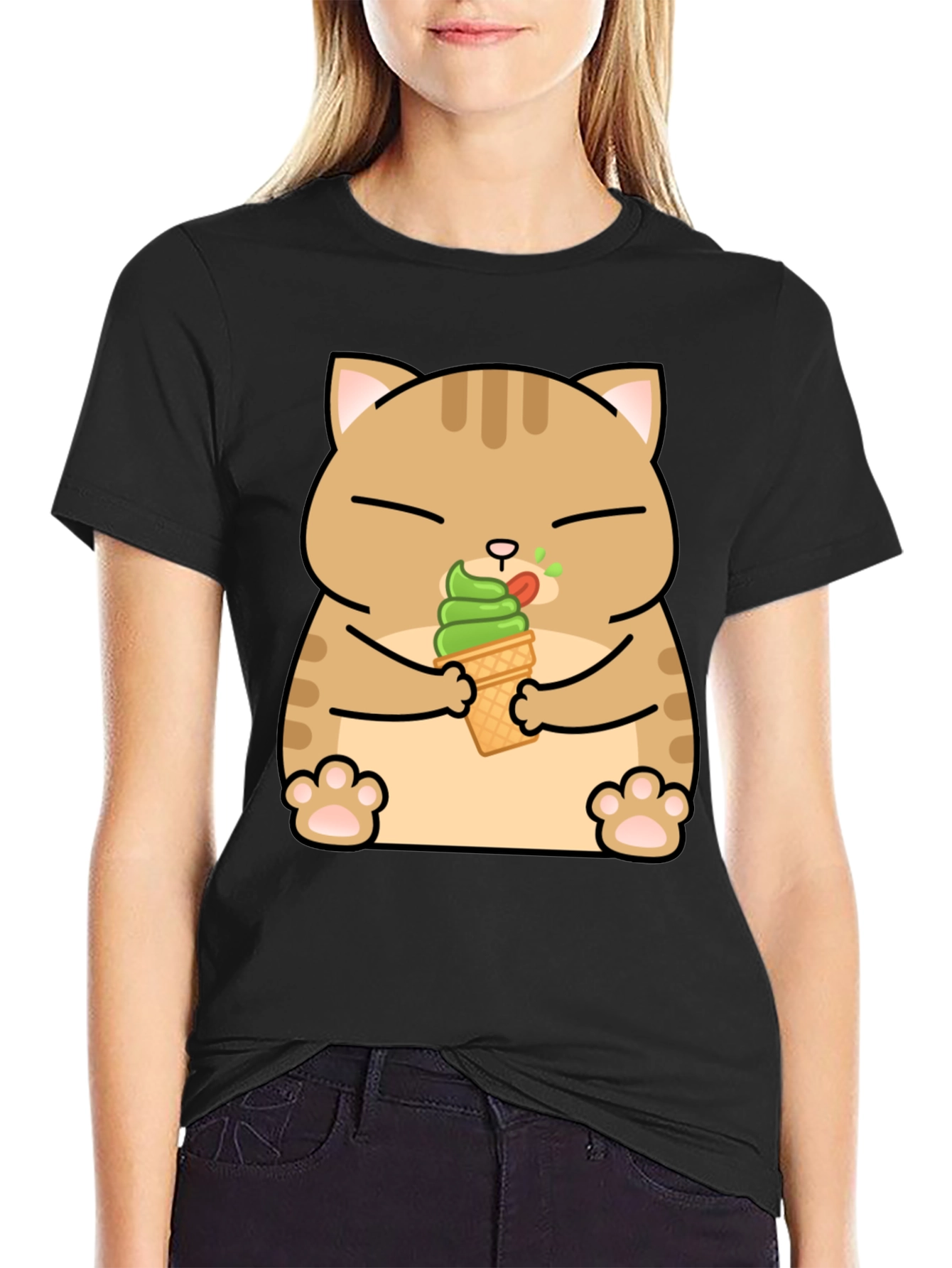 Cat Eating Ice Cream T-Shirt - Cute Graphic Tee
