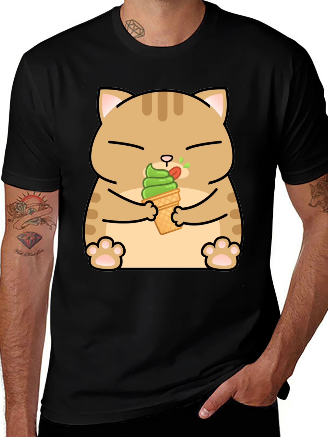 Cat Eating Ice Cream T-Shirt - Cute Graphic Tee