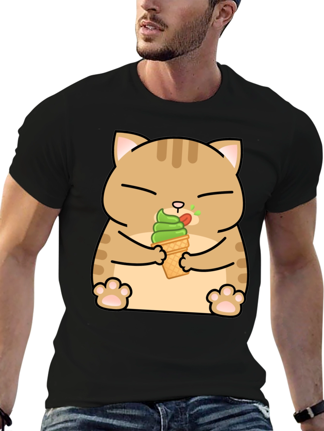 Cat Eating Ice Cream T-Shirt - Cute Graphic Tee