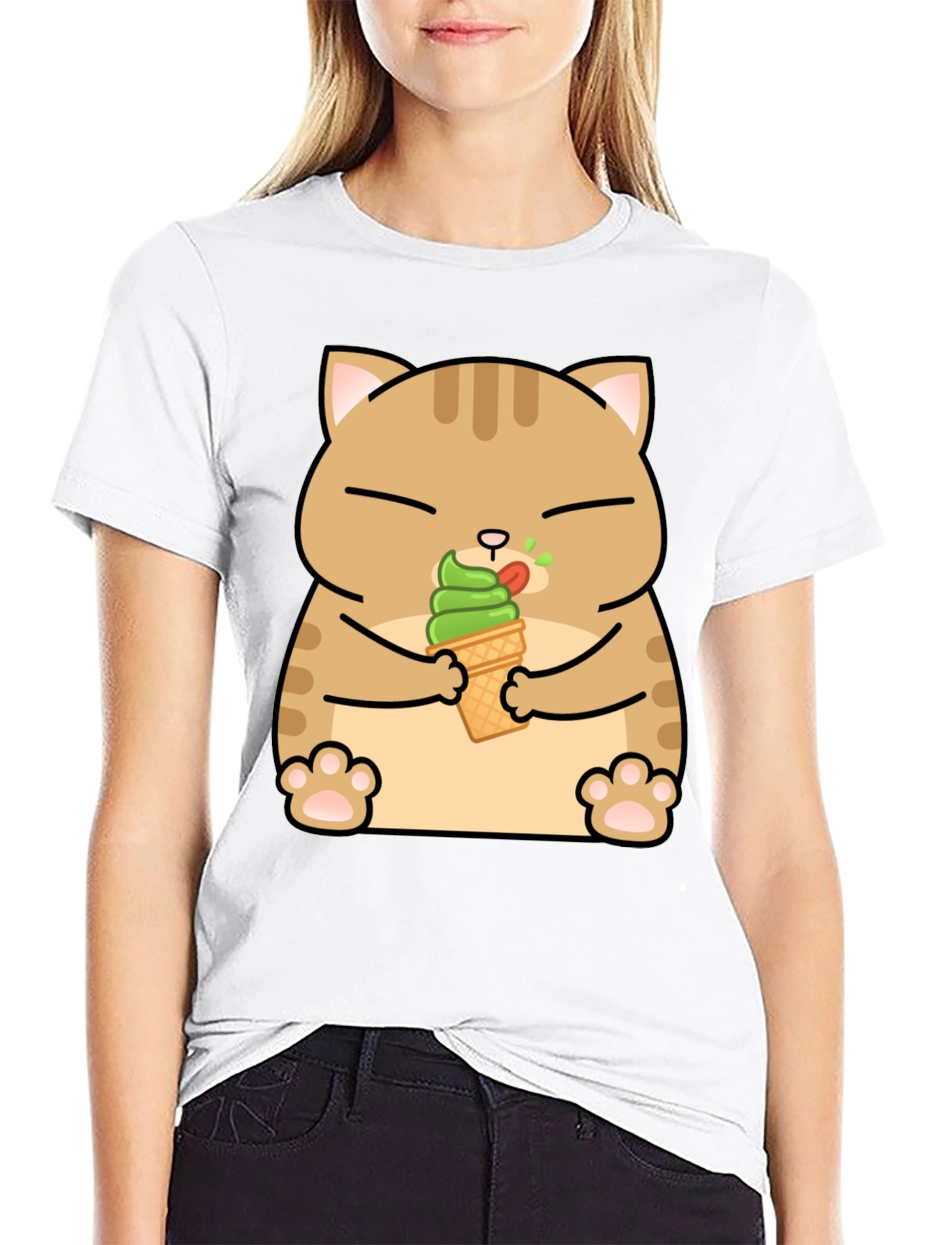Cat Eating Ice Cream T-Shirt - Cute Graphic Tee