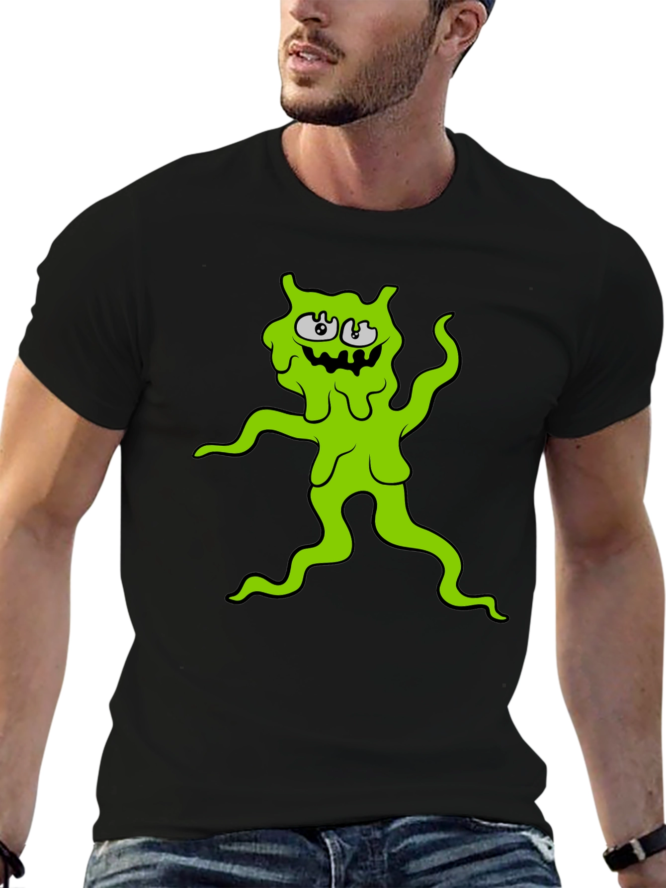 Green Slime Monster Graphic Tee - Black