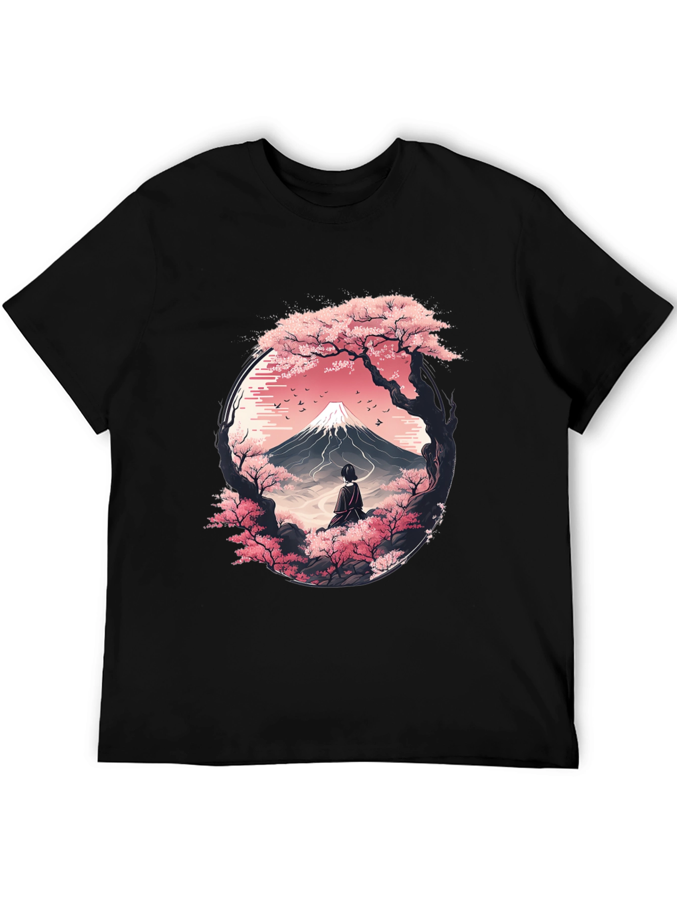 Sakura Mountain Graphic Tee - Unisex Black T-Shirt