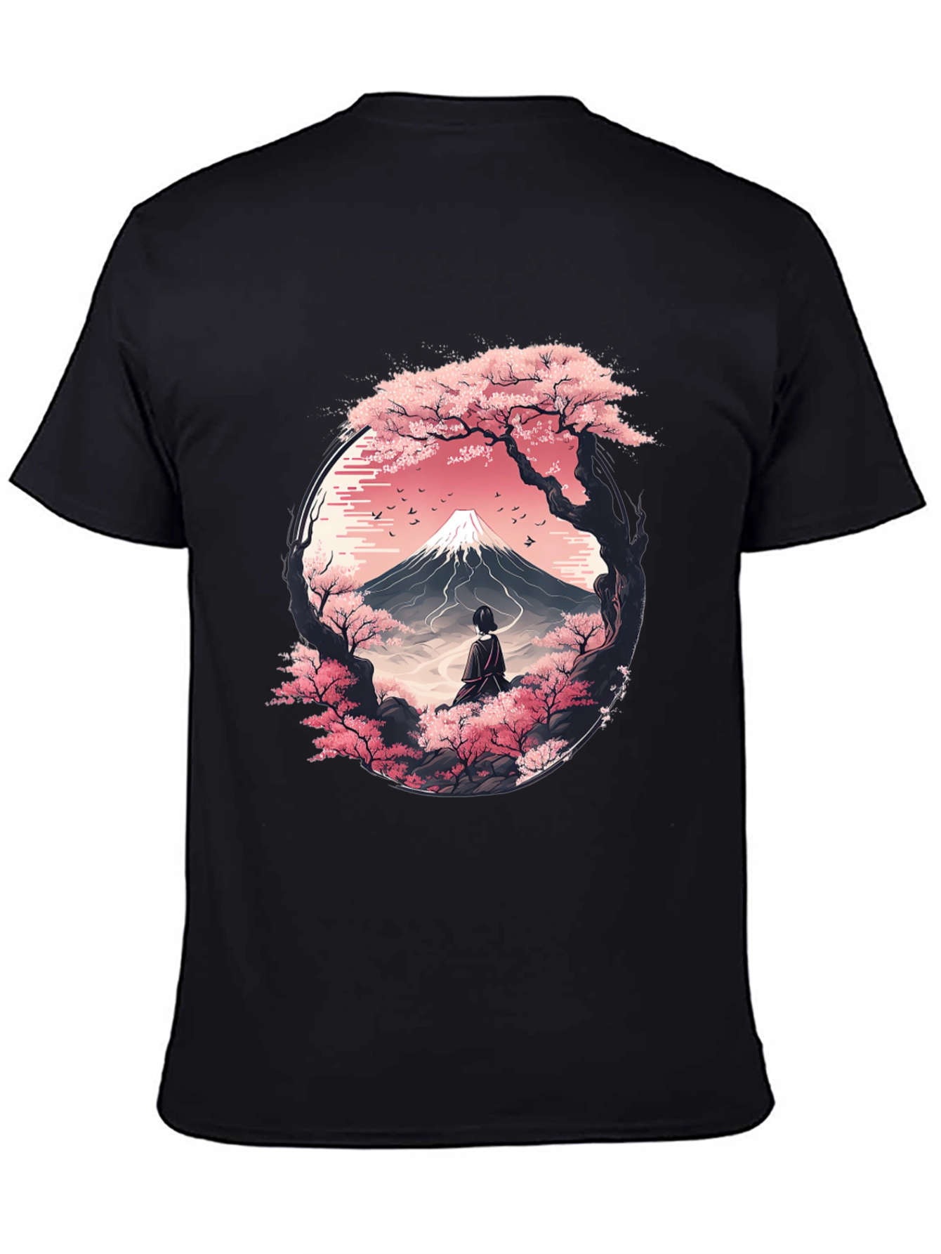 Sakura Mountain Graphic Tee - Unisex Black T-Shirt