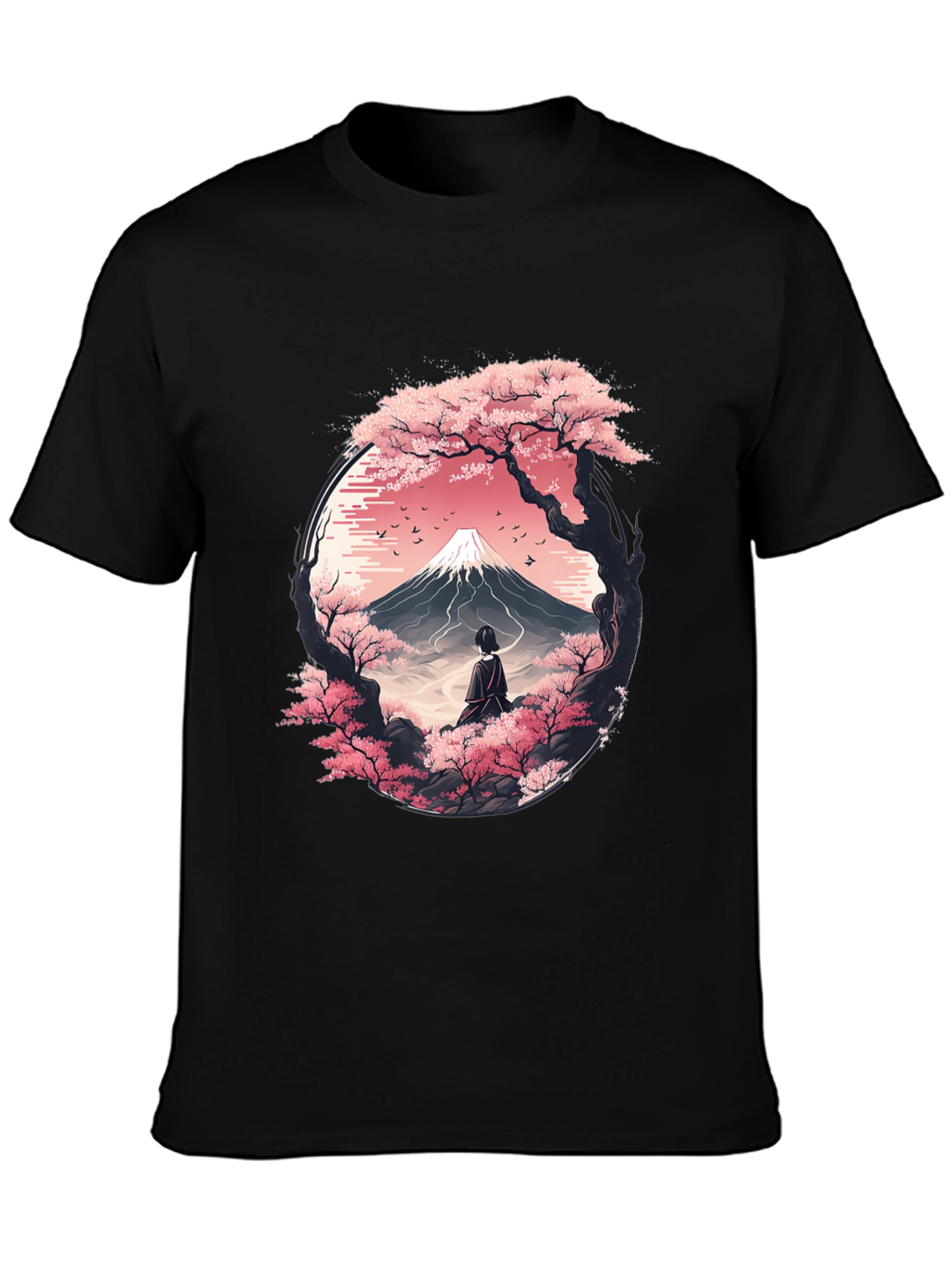 Sakura Mountain Graphic Tee - Unisex Black T-Shirt
