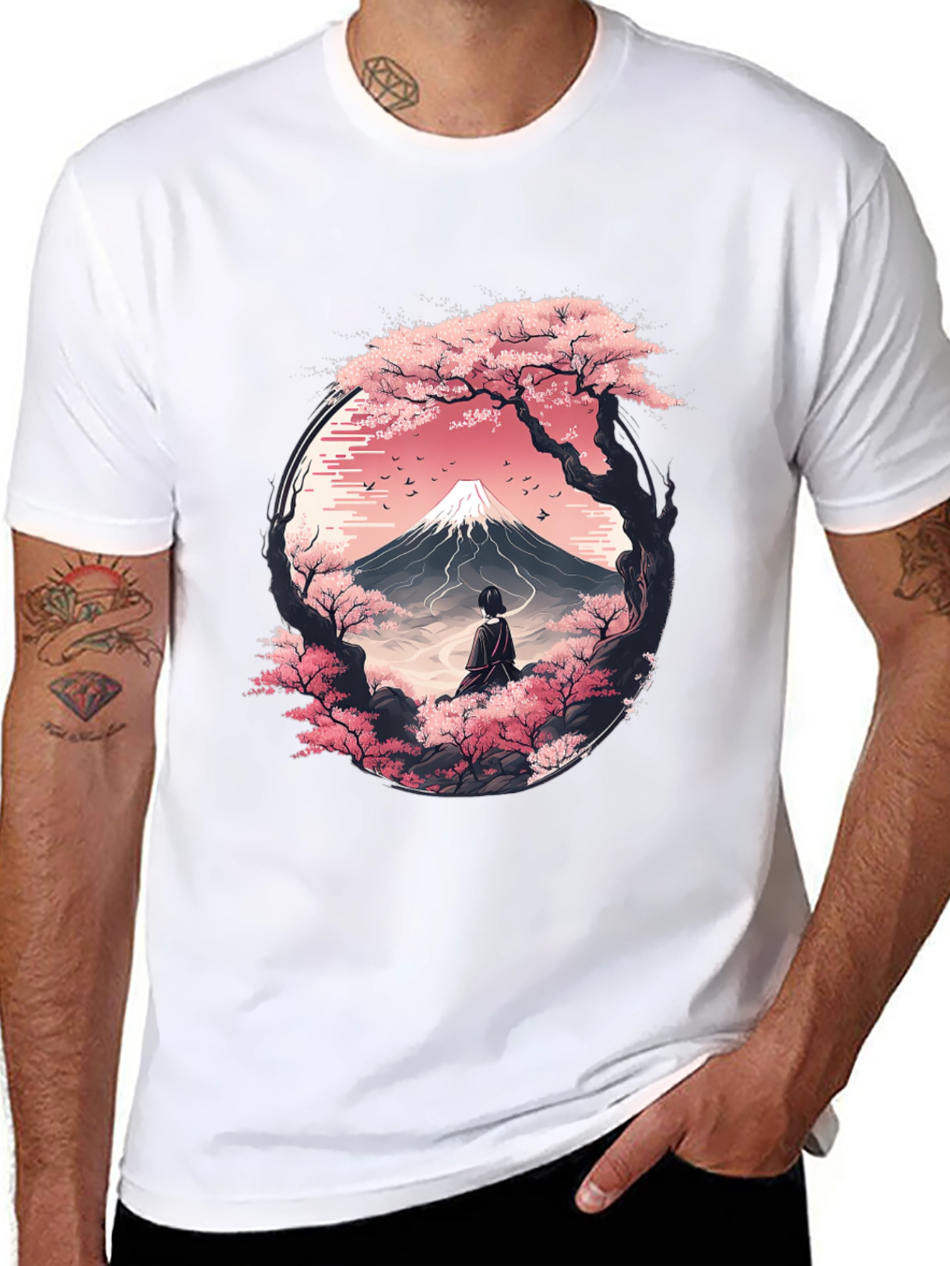 Sakura Mountain Graphic Tee - Unisex Black T-Shirt