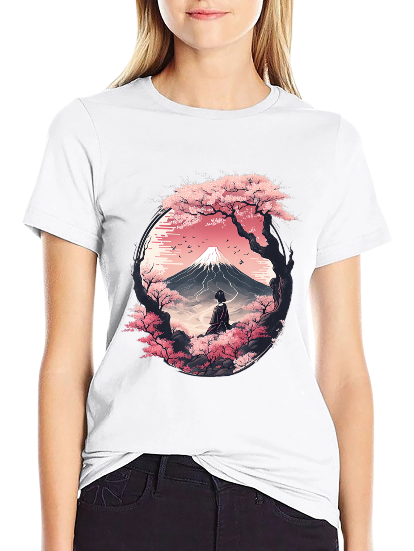 Sakura Mountain Graphic Tee - Unisex Black T-Shirt