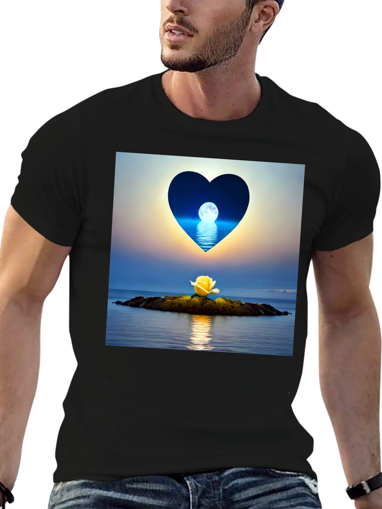 Romantic Heart Moon Rose Graphic Tee