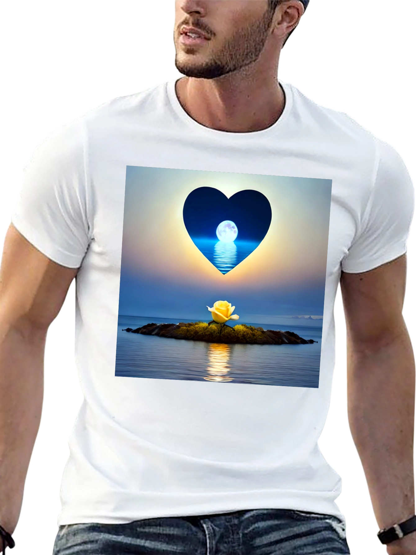 Romantic Heart Moon Rose Graphic Tee