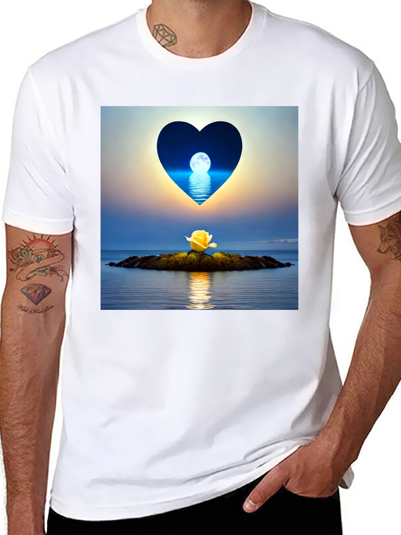Romantic Heart Moon Rose Graphic Tee