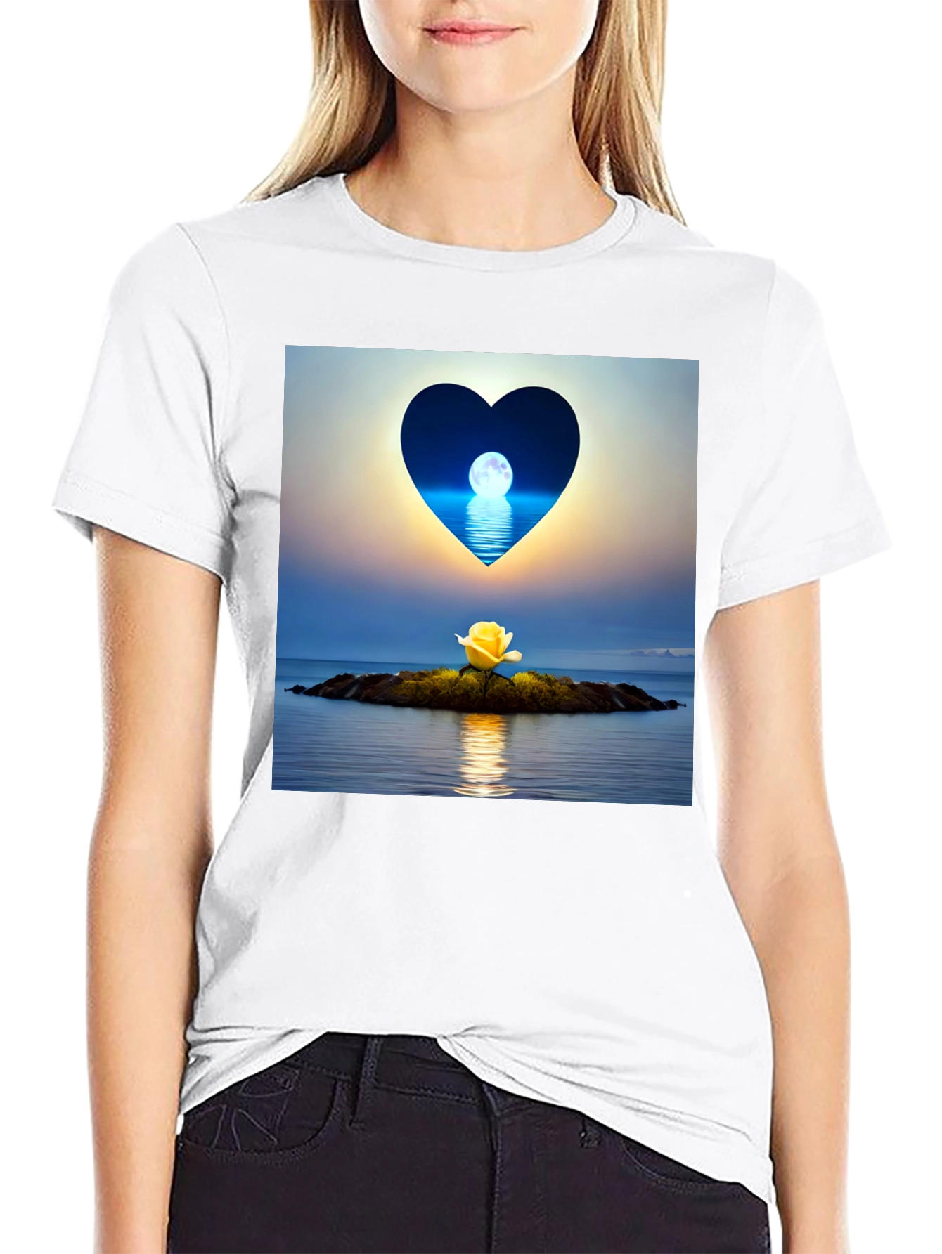 Romantic Heart Moon Rose Graphic Tee