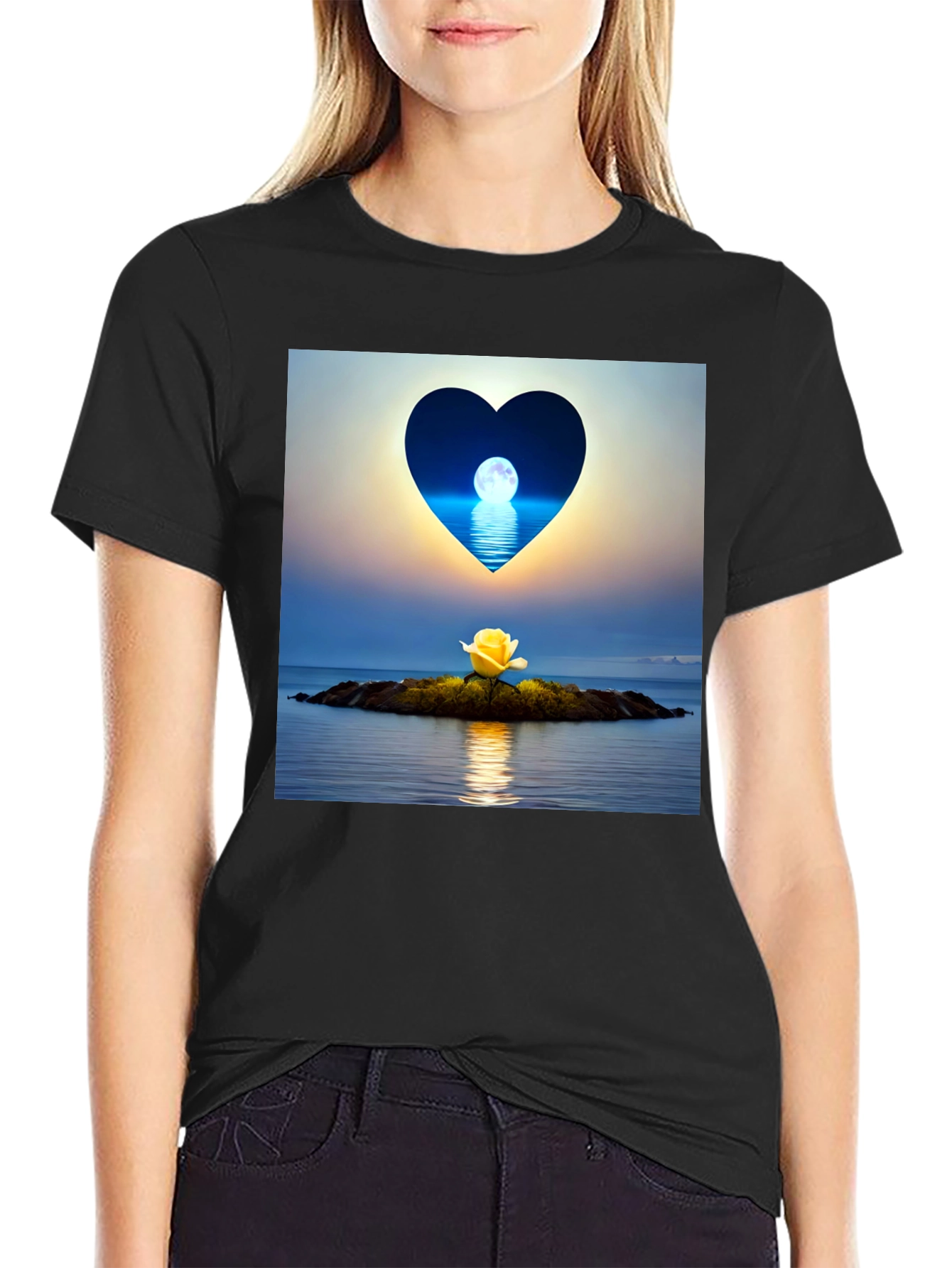 Romantic Heart Moon Rose Graphic Tee