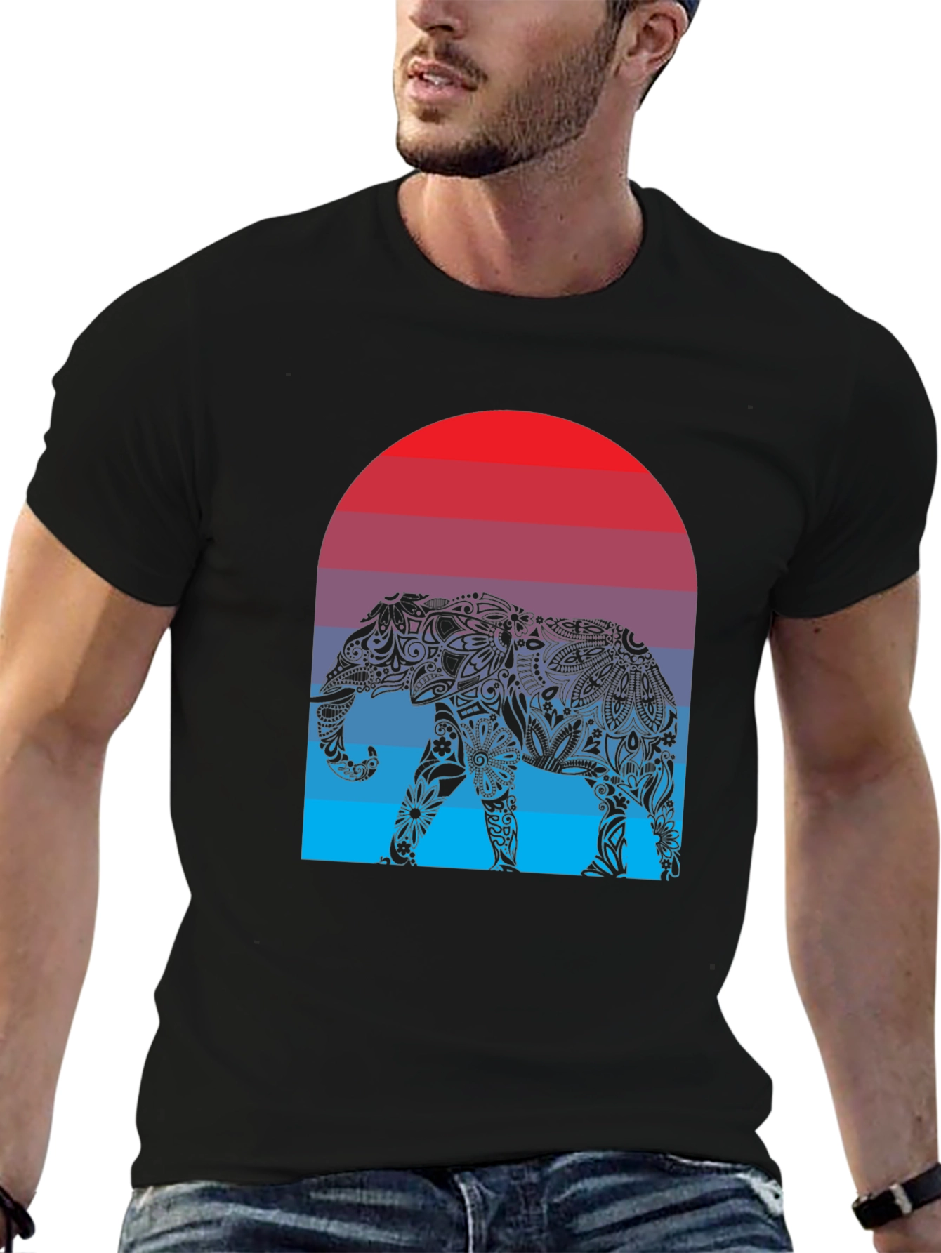 Elephant Sunset Graphic Tee - Stylish Mens T-Shirt