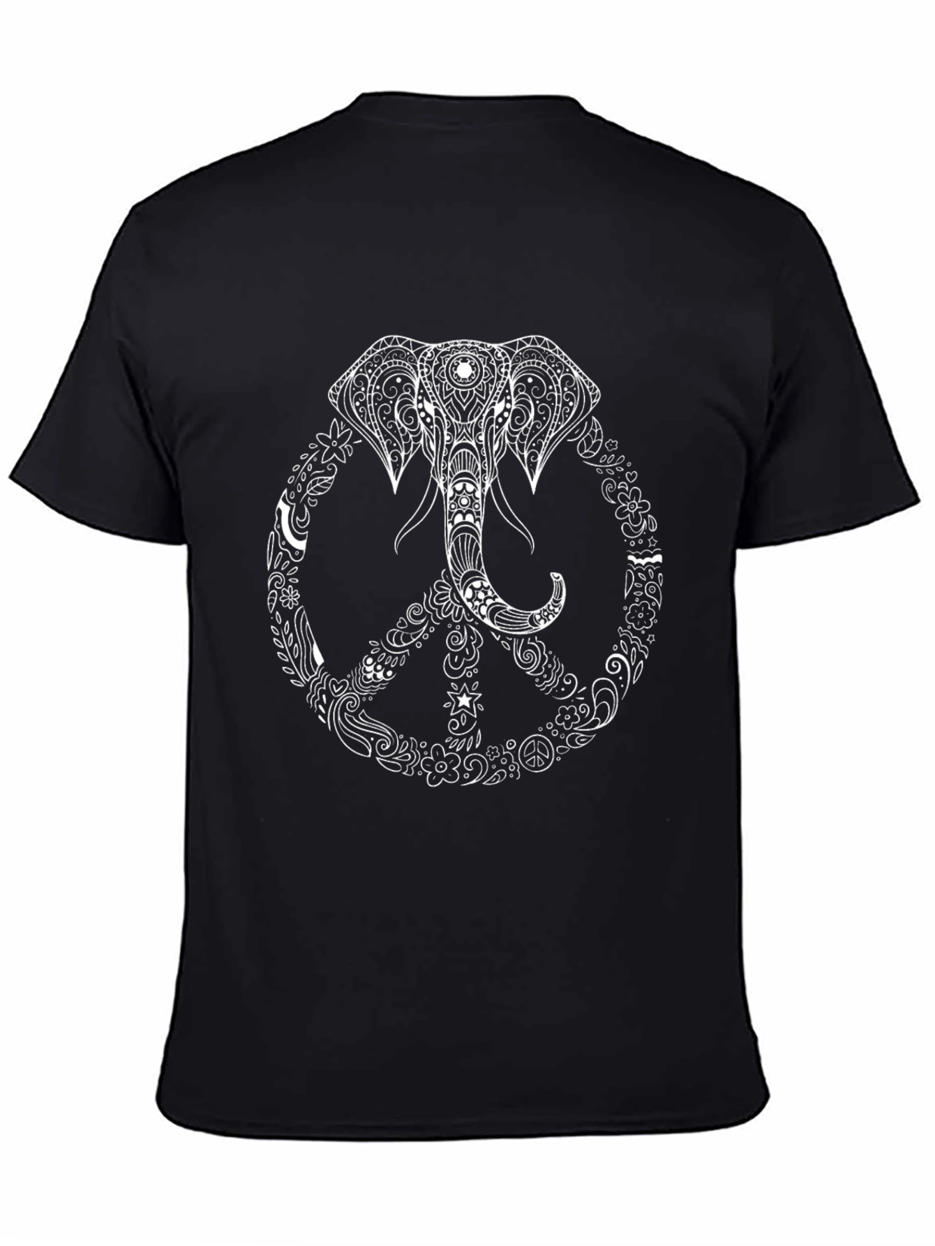 Elephant Peace Sign Graphic Tee - Black Cotton T-Shirt