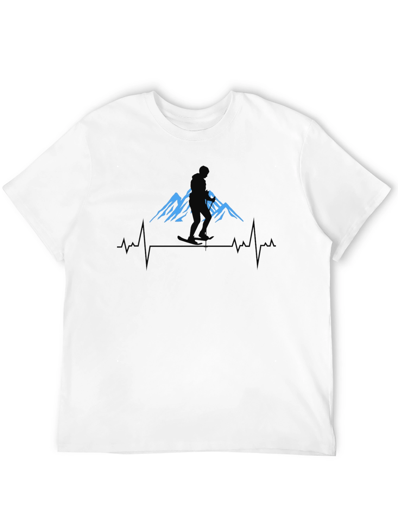 Mountain Skier Heartbeat Graphic Tee - Black