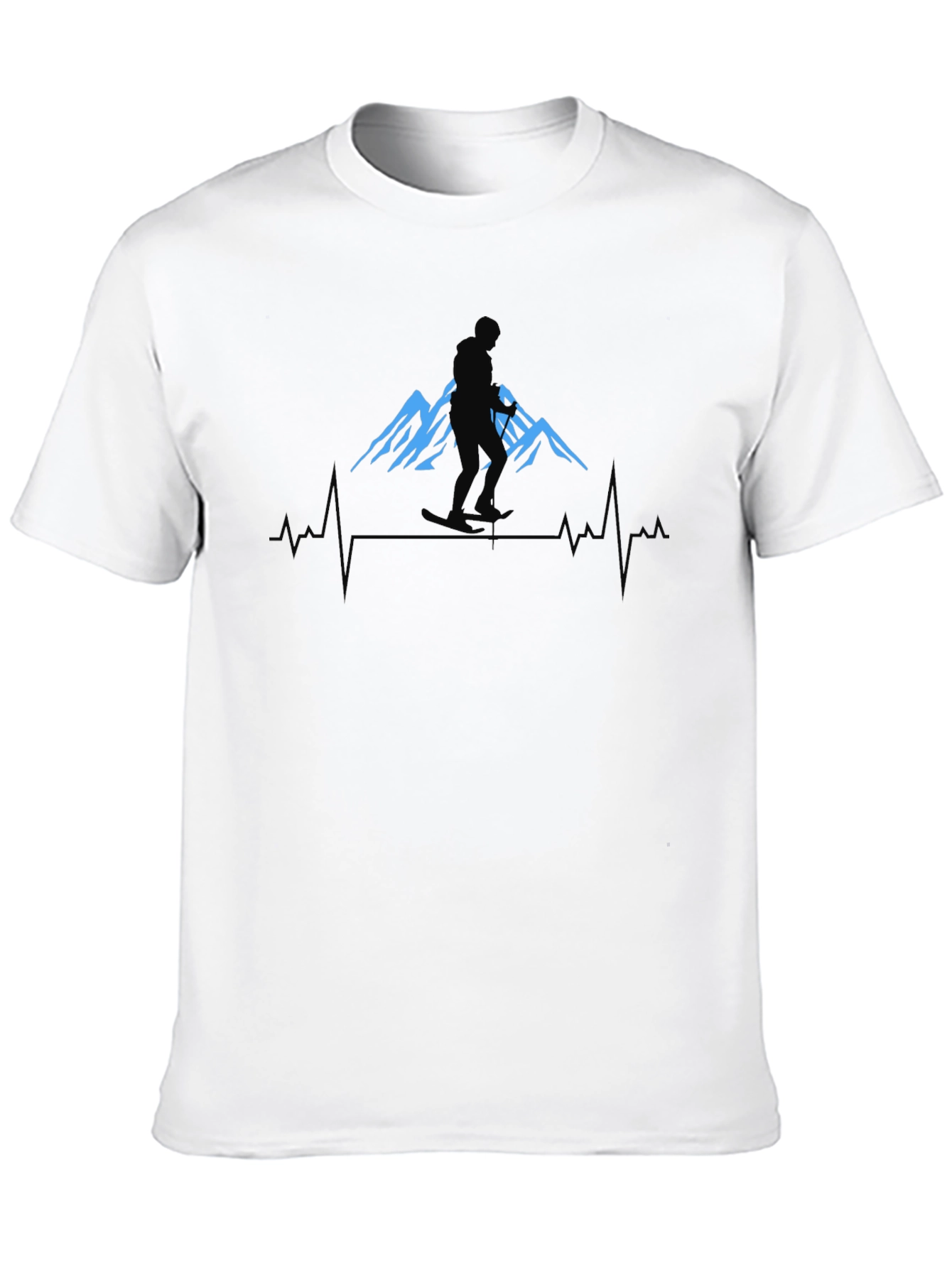 Mountain Skier Heartbeat Graphic Tee - Black