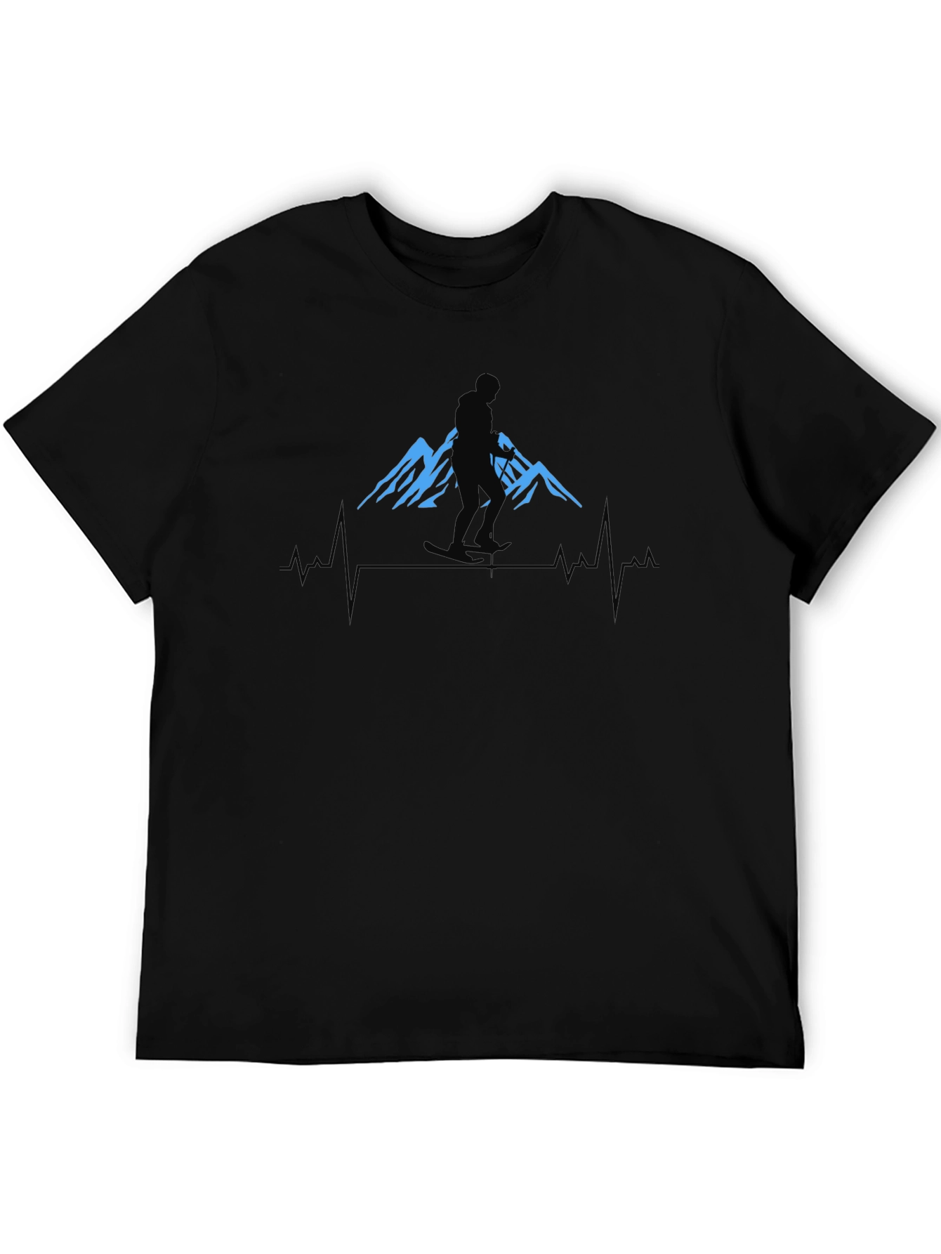 Mountain Skier Heartbeat Graphic Tee - Black