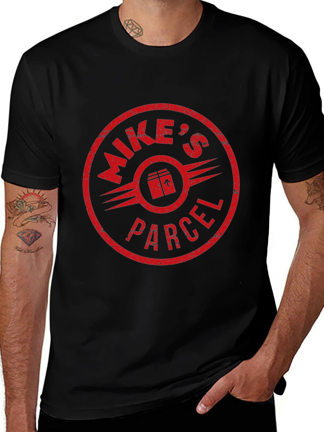 Mikes Parcel T-Shirt - Distressed Red Logo