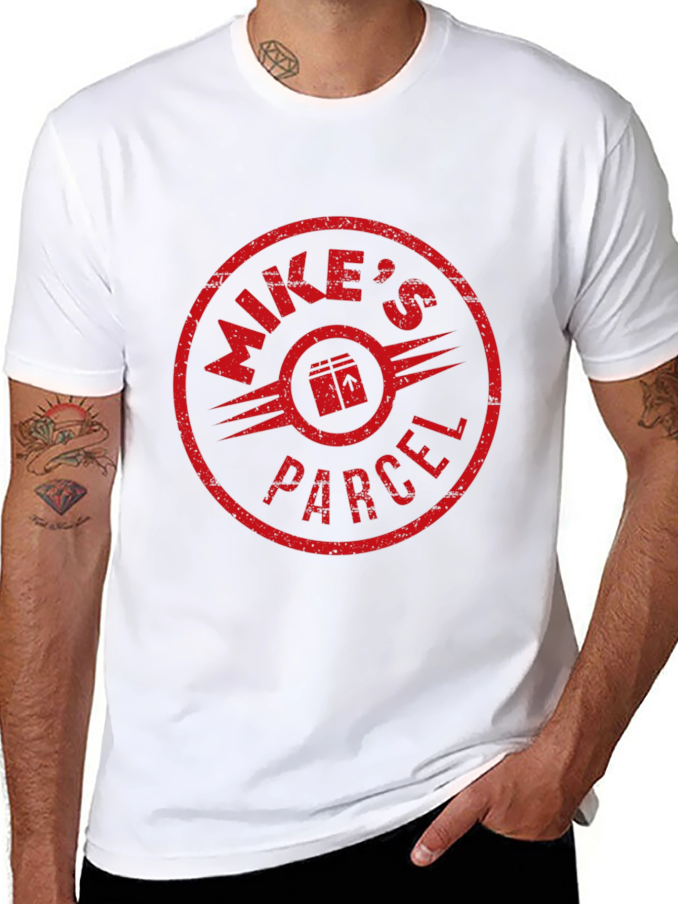 Mikes Parcel T-Shirt - Distressed Red Logo