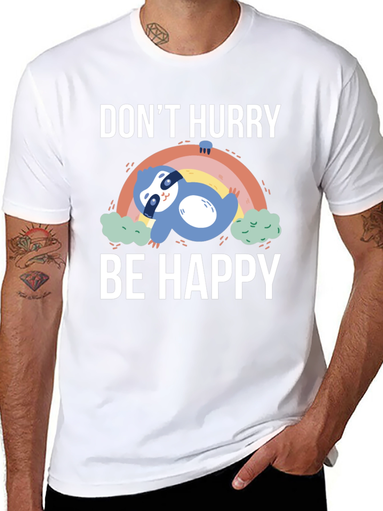 Dont Hurry Be Happy Sloth Graphic T-Shirt