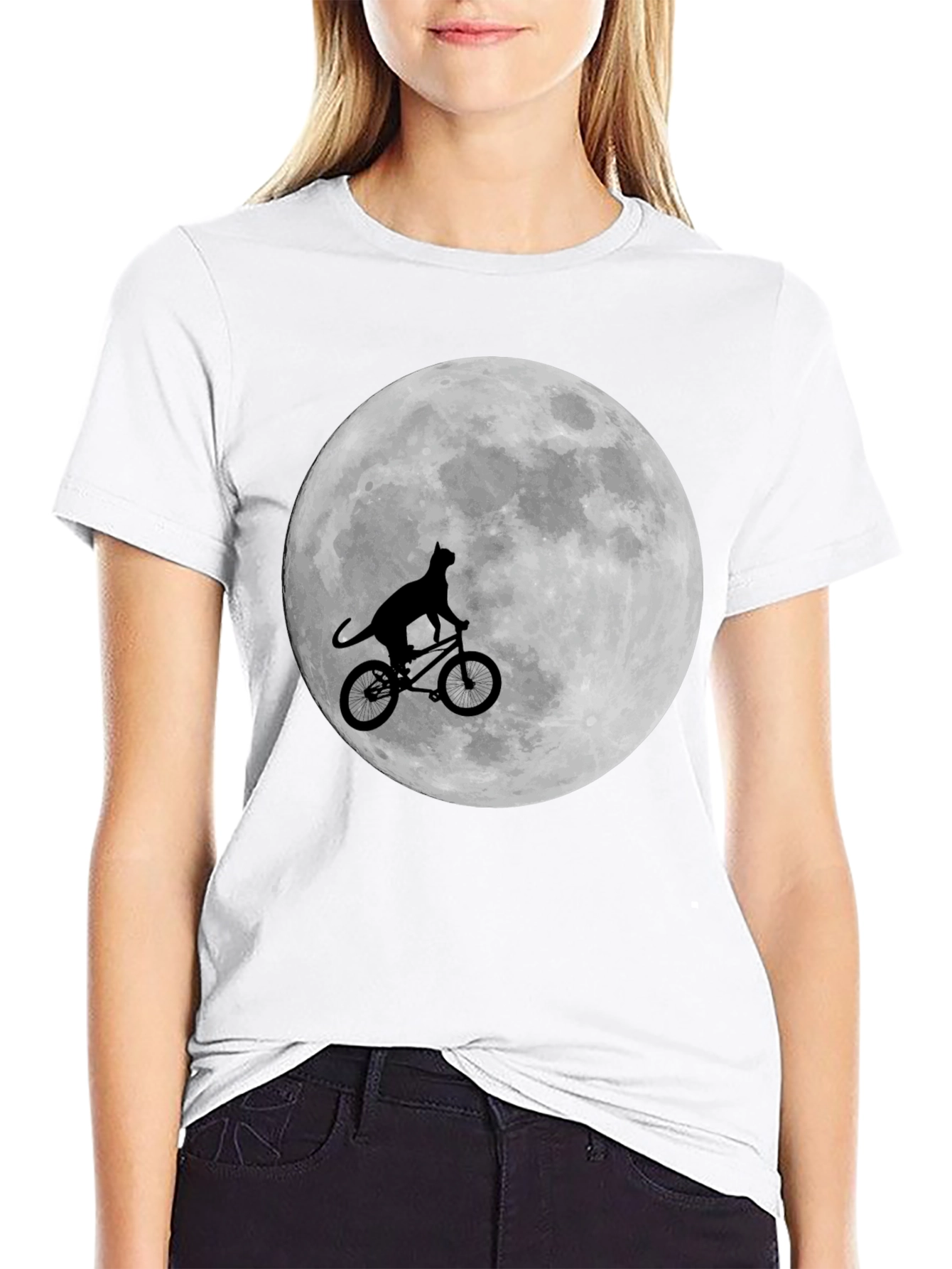 Cat on Bike Moon Graphic T-Shirt