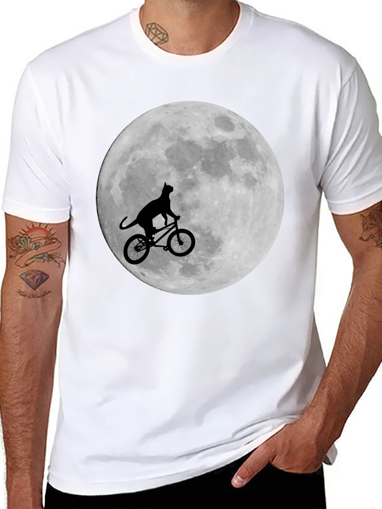 Cat on Bike Moon Graphic T-Shirt