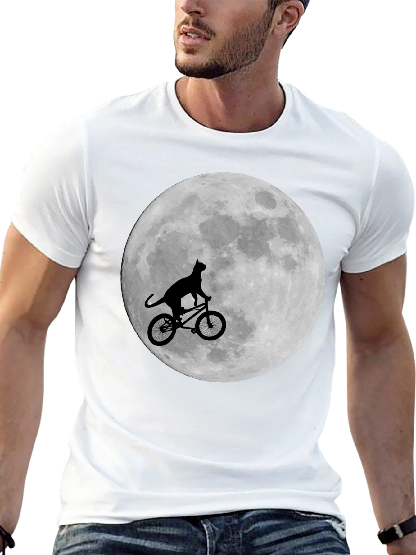 Cat on Bike Moon Graphic T-Shirt