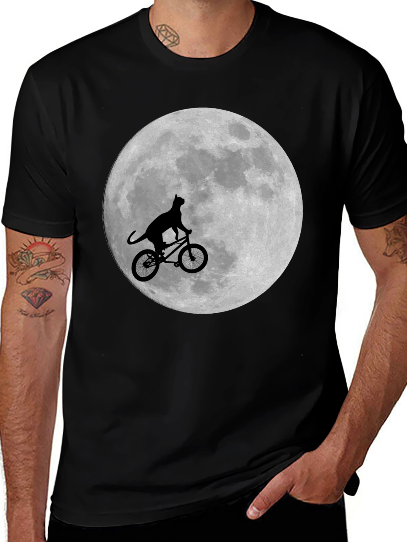 Cat on Bike Moon Graphic T-Shirt