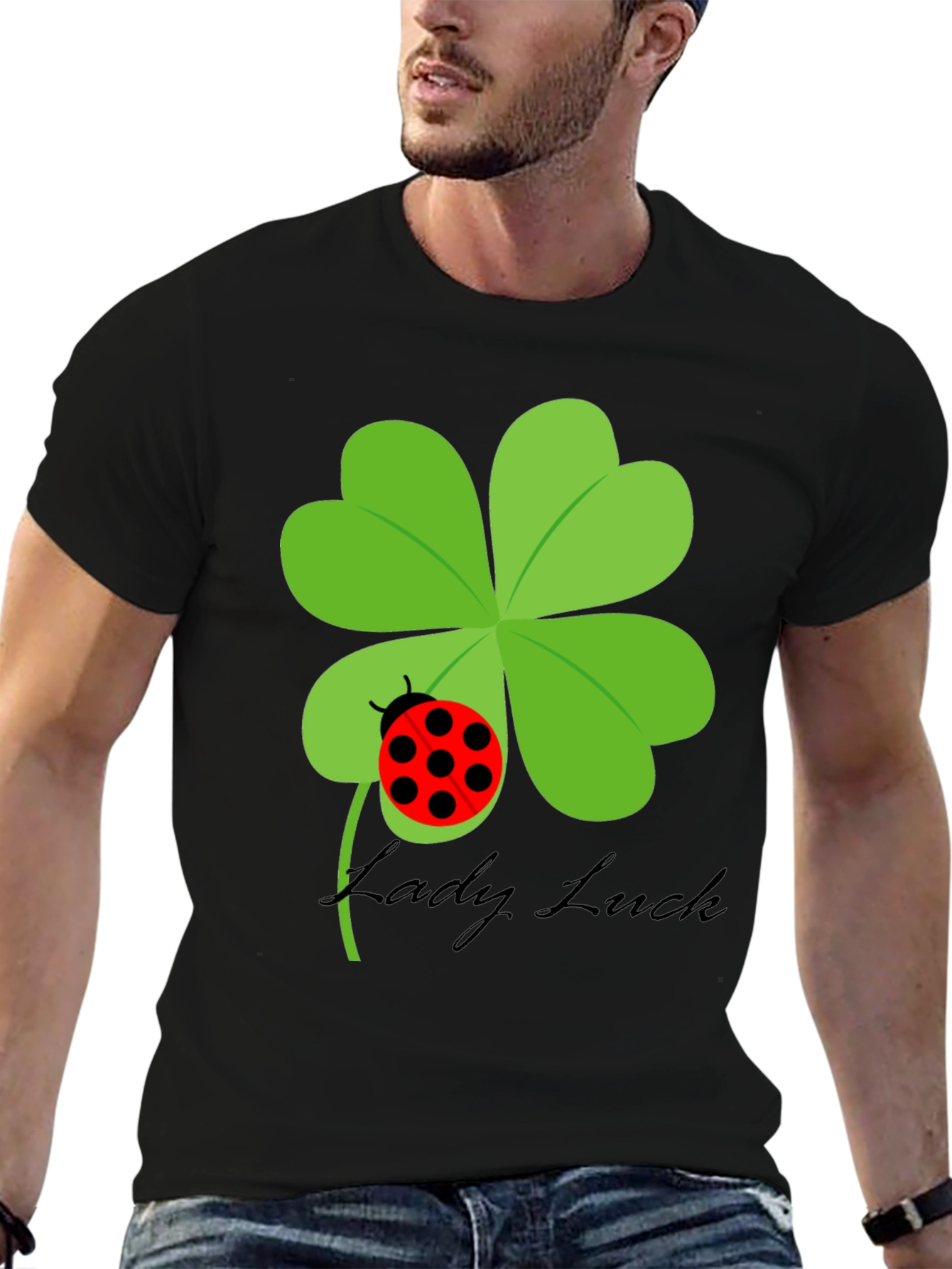 Lucky Ladybug Clover T-Shirt - Black