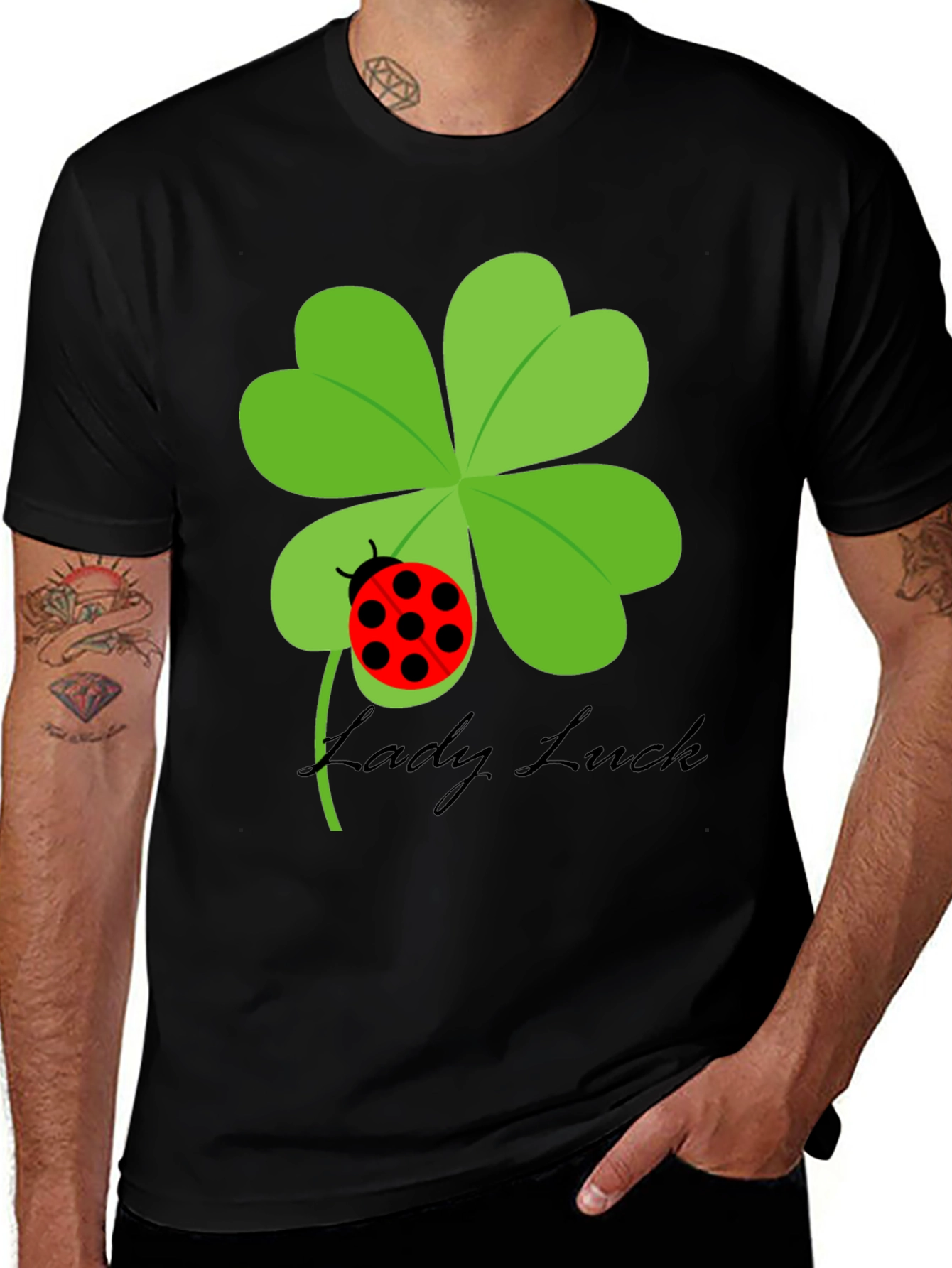 Lucky Ladybug Clover T-Shirt - Black