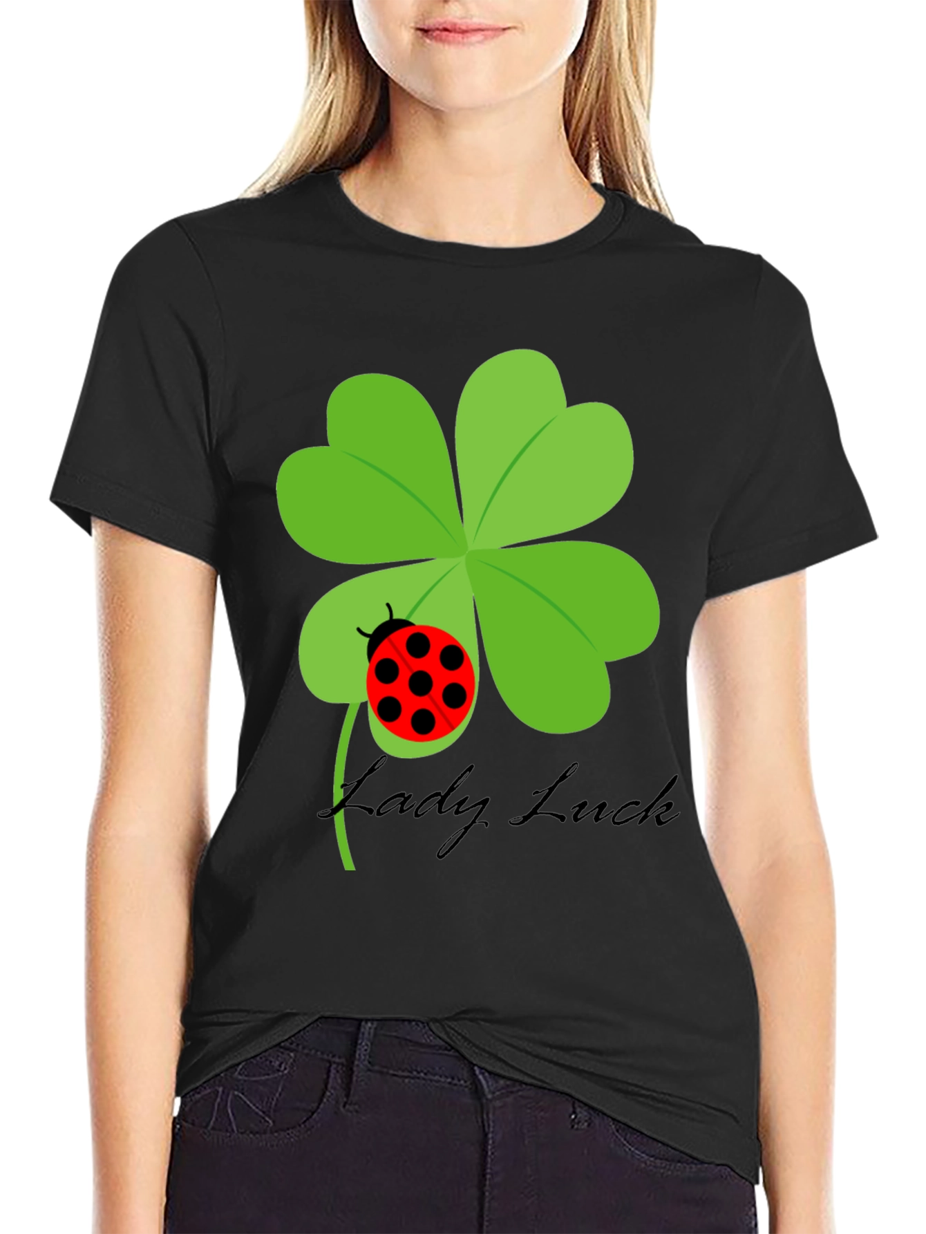 Lucky Ladybug Clover T-Shirt - Black