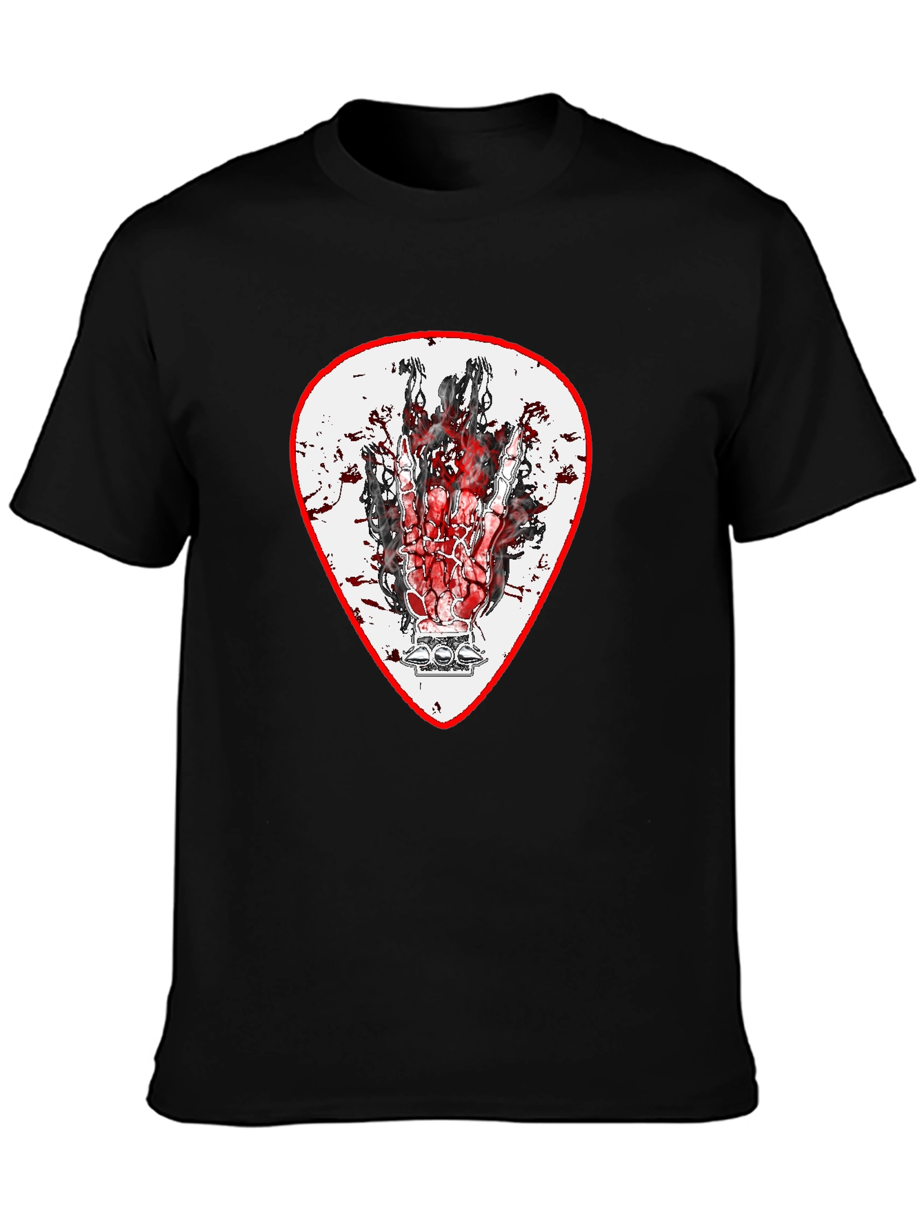 Rock On Hand Guitar Pick Black T-Shirt
