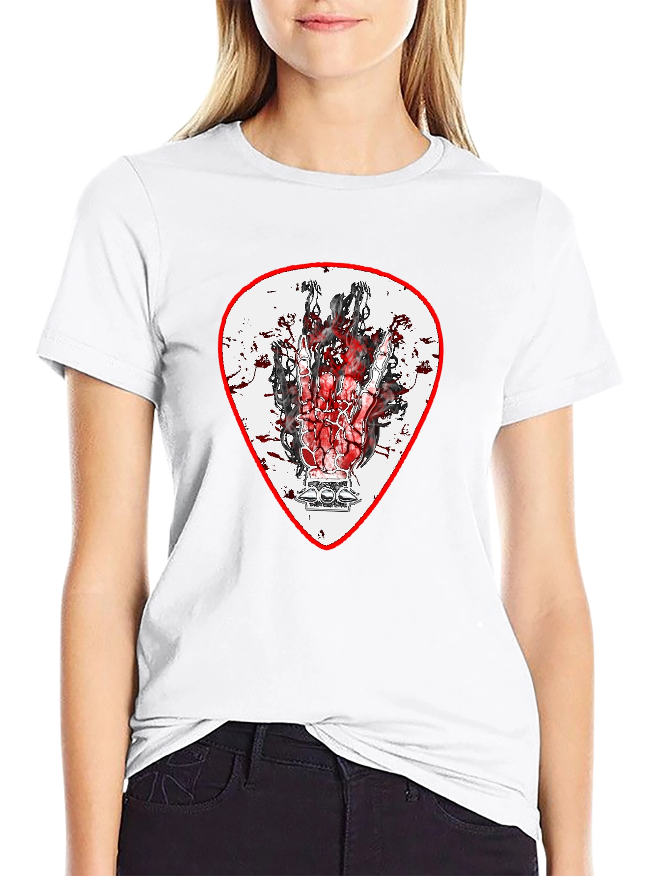 Rock On Hand Guitar Pick Black T-Shirt