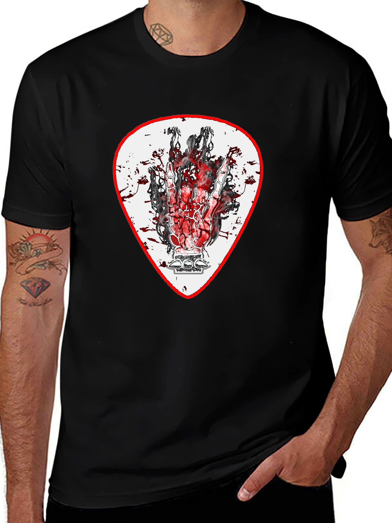 Rock On Hand Guitar Pick Black T-Shirt