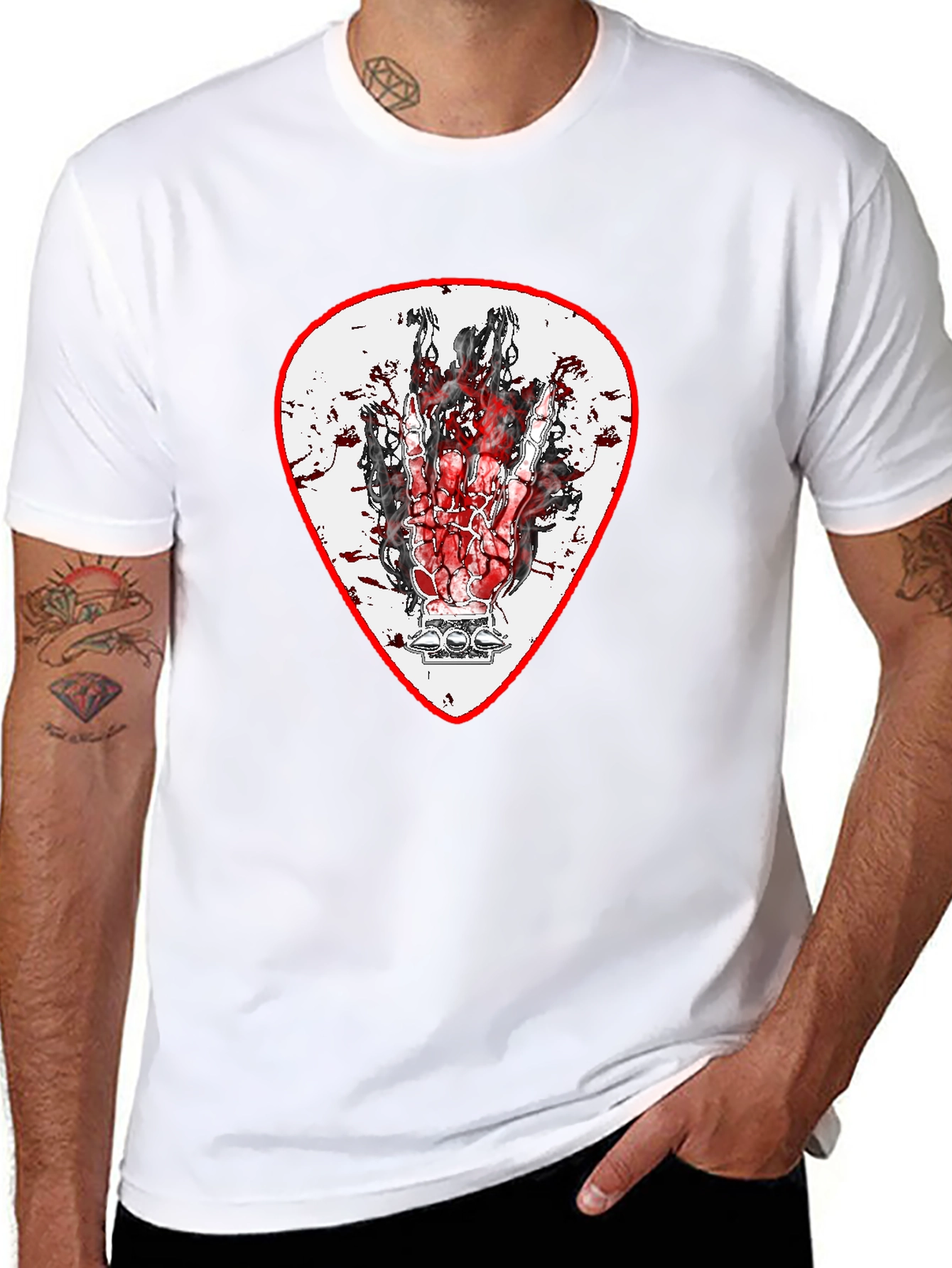 Rock On Hand Guitar Pick Black T-Shirt
