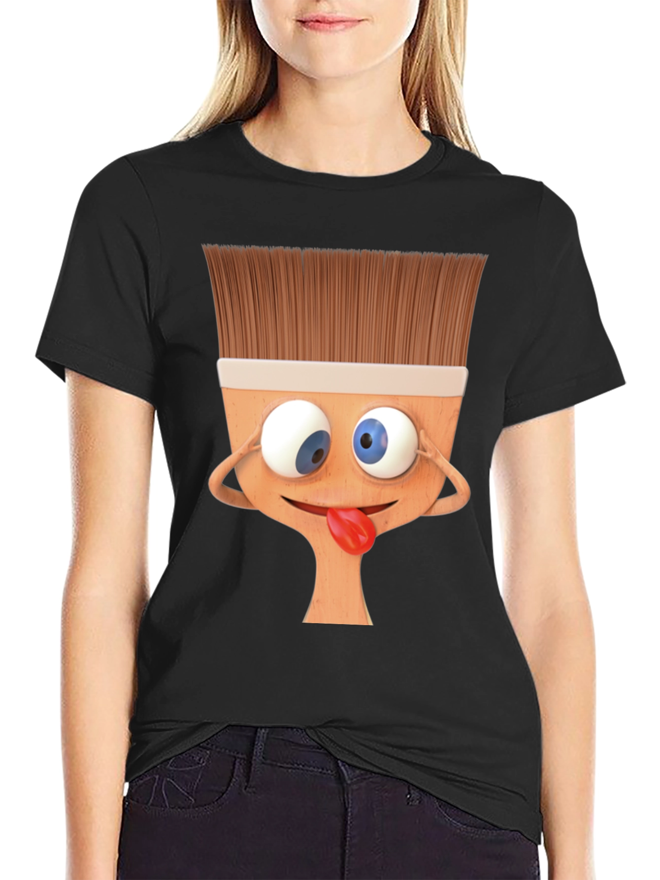 Funny Paintbrush Cartoon Black T-Shirt