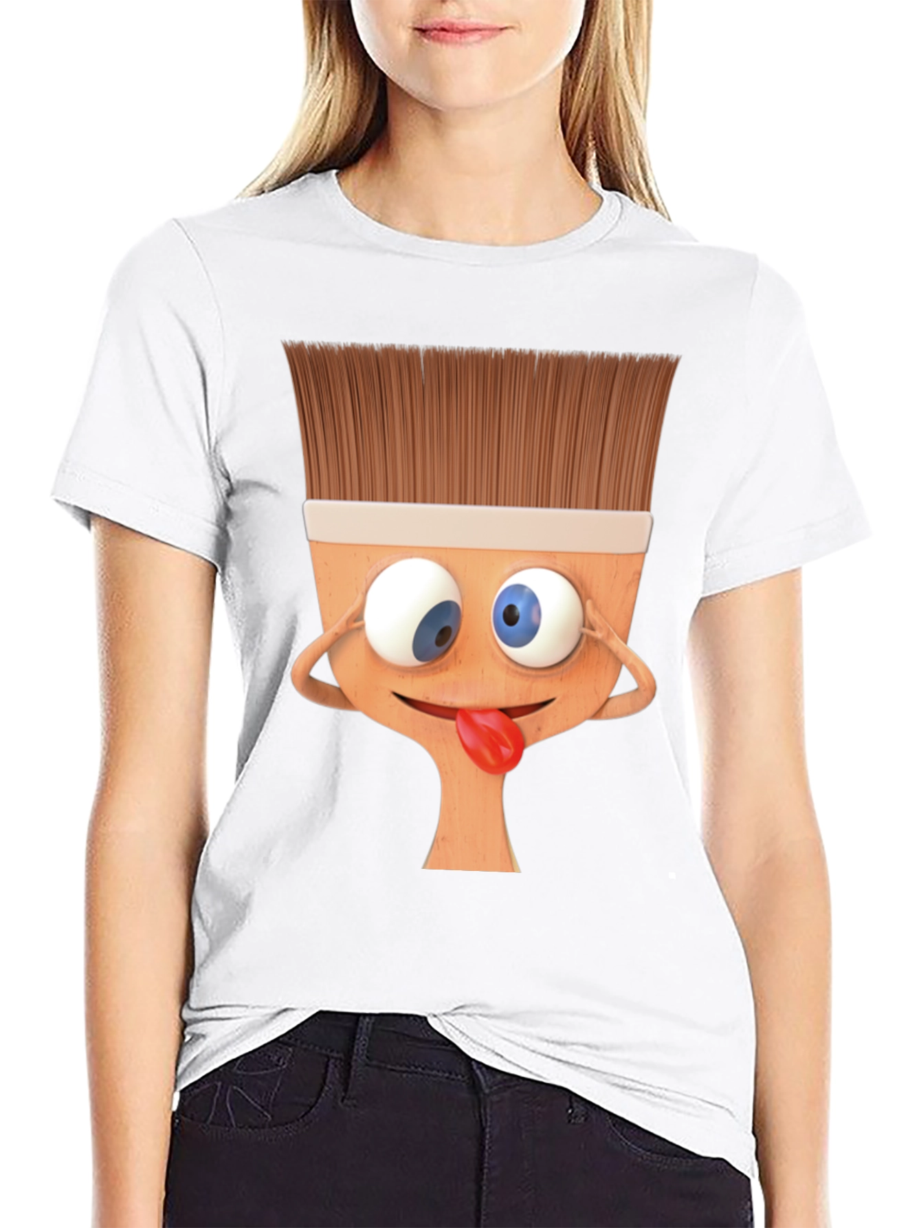Funny Paintbrush Cartoon Black T-Shirt